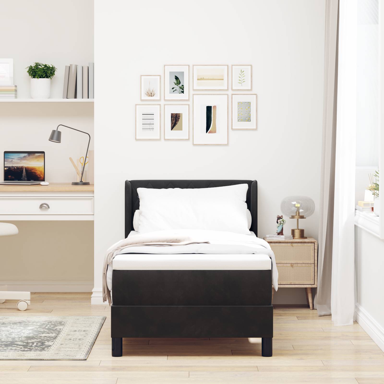 vidaXL Boxspringbett mit Matratze Schwarz 80 x 200 cm Samt
