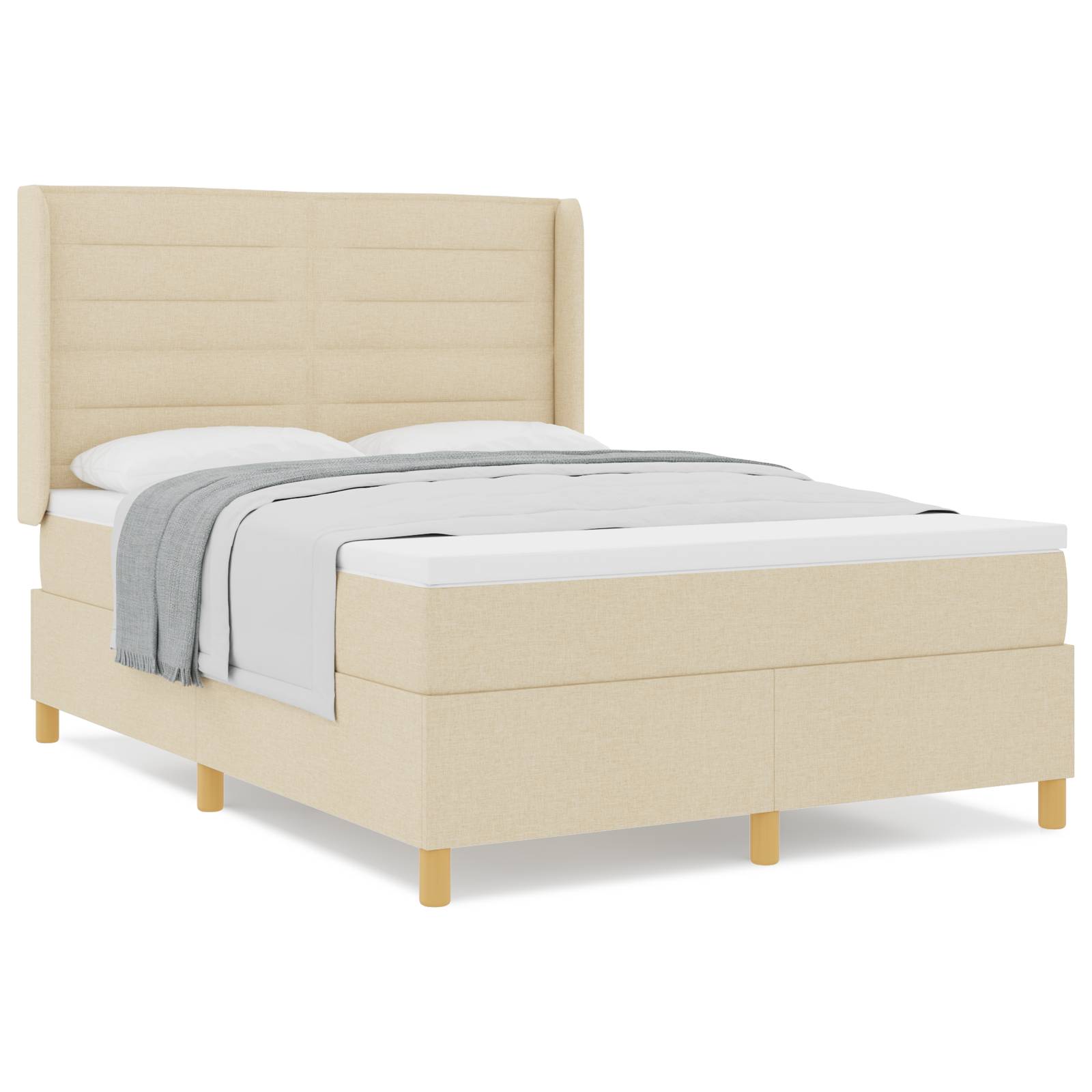 vidaXL Boxspringbett mit Matratze Creme 160x200 cm Stoff