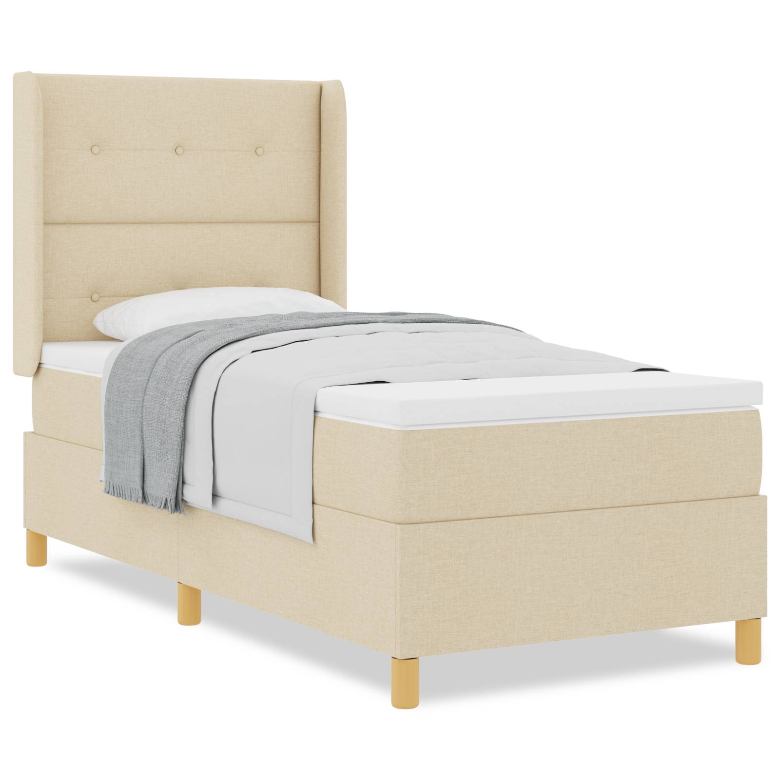 vidaXL Boxspringbett mit Matratze Creme 90x200 cm Stoff