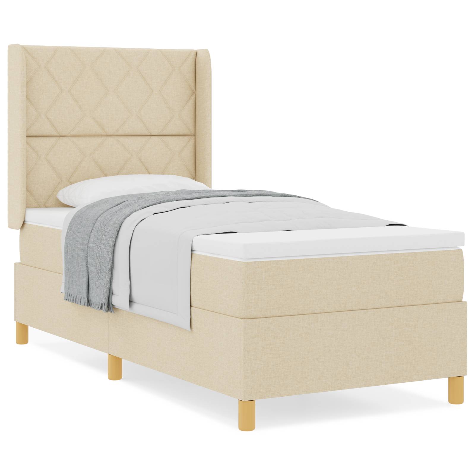 vidaXL Boxspringbett mit Matratze Creme 90x190 cm Stoff