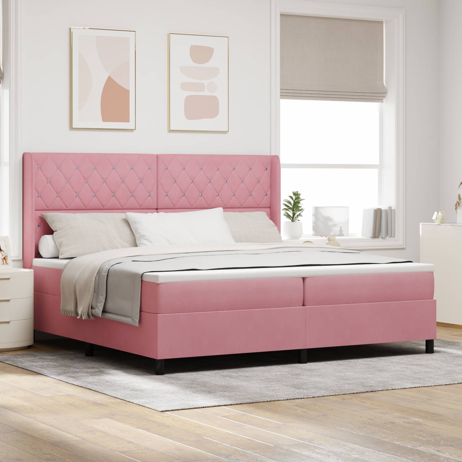 vidaXL Boxspringbett mit Matratze Rosa 200x200 cm Samt
