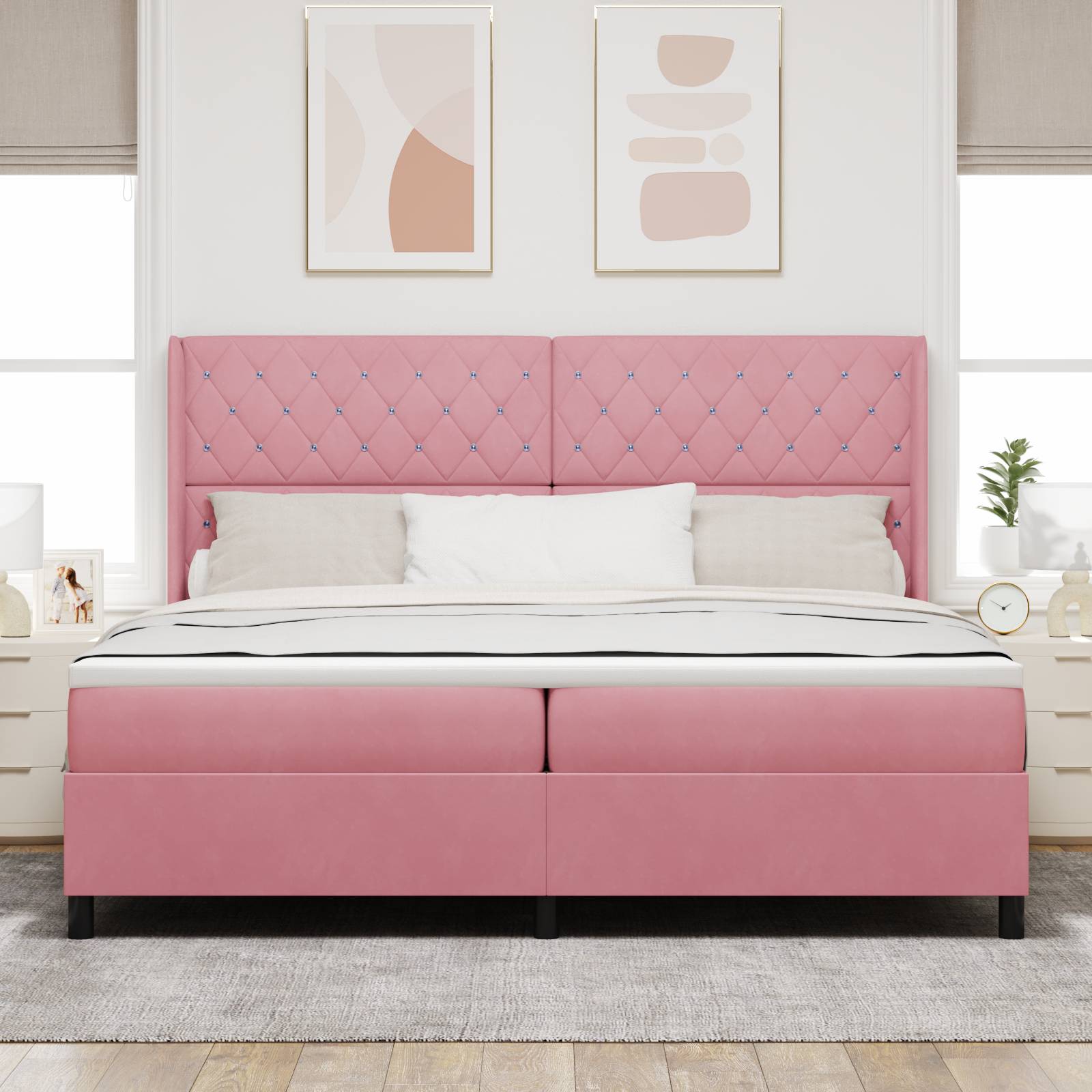 vidaXL Boxspringbett mit Matratze Rosa 200x200 cm Samt