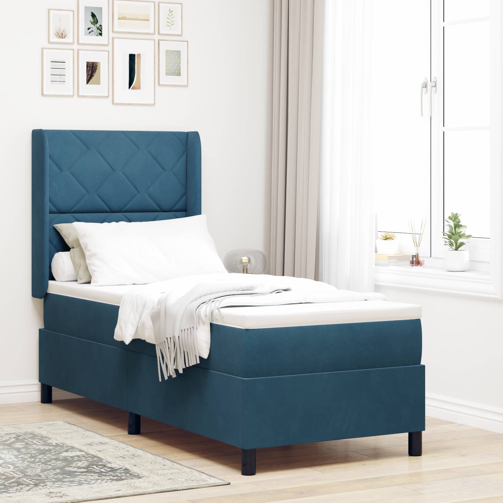 vidaXL Boxspringbett mit Matratze Dunkelblau 80x200 cm Samt