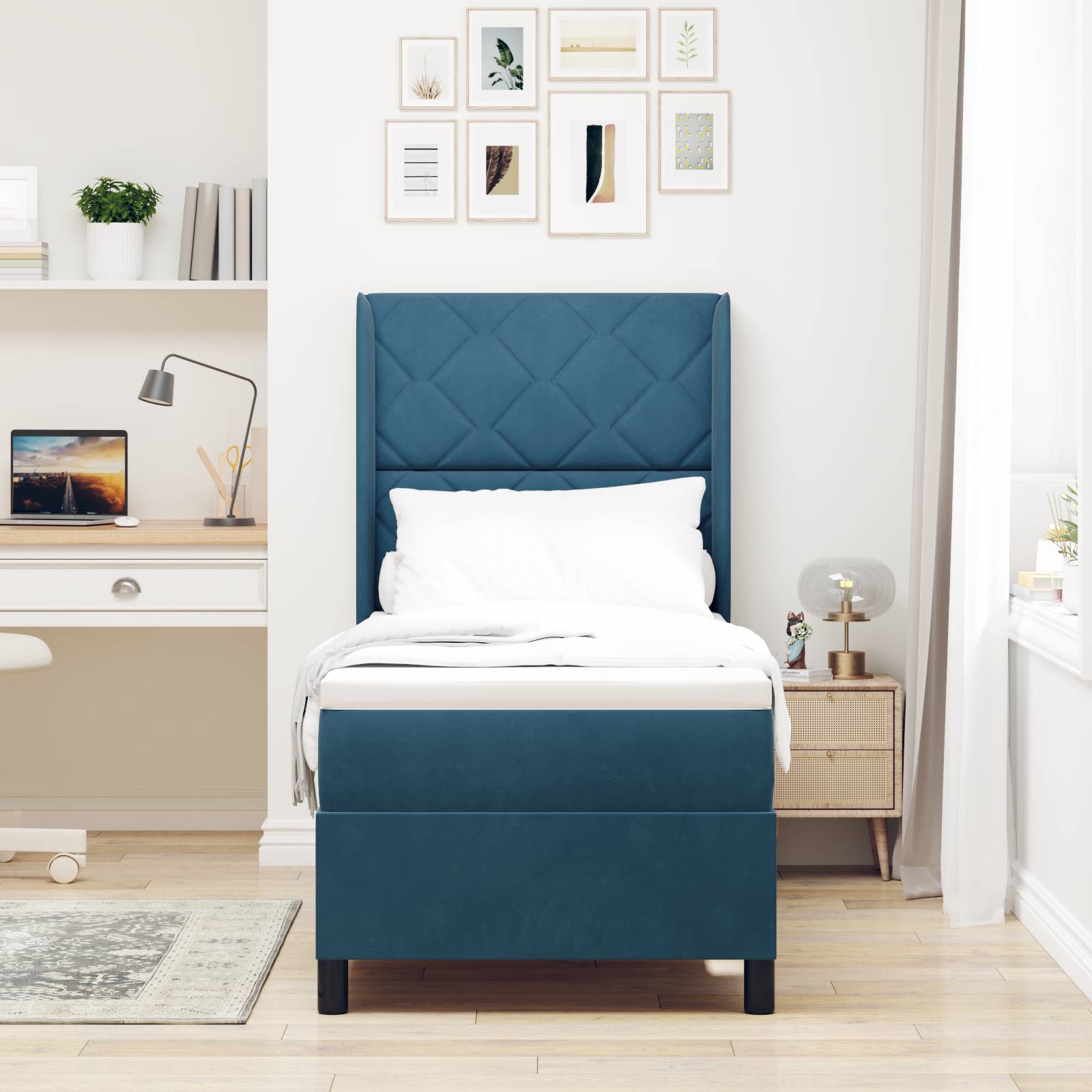 vidaXL Boxspringbett mit Matratze Dunkelblau 80x200 cm Samt