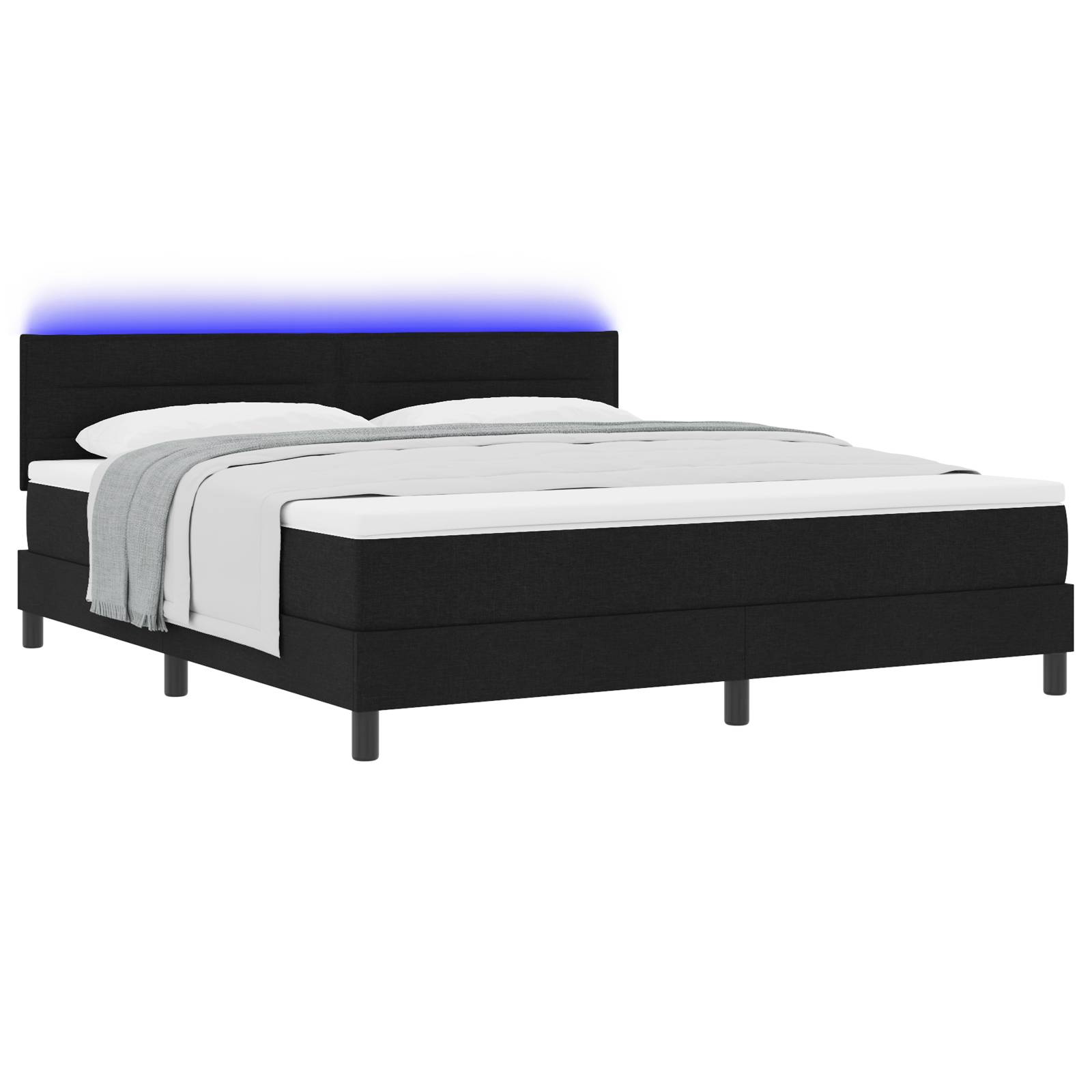 vidaXL LED Boxspringbett mit Matratze Schwarz 180x200 cm Stoff