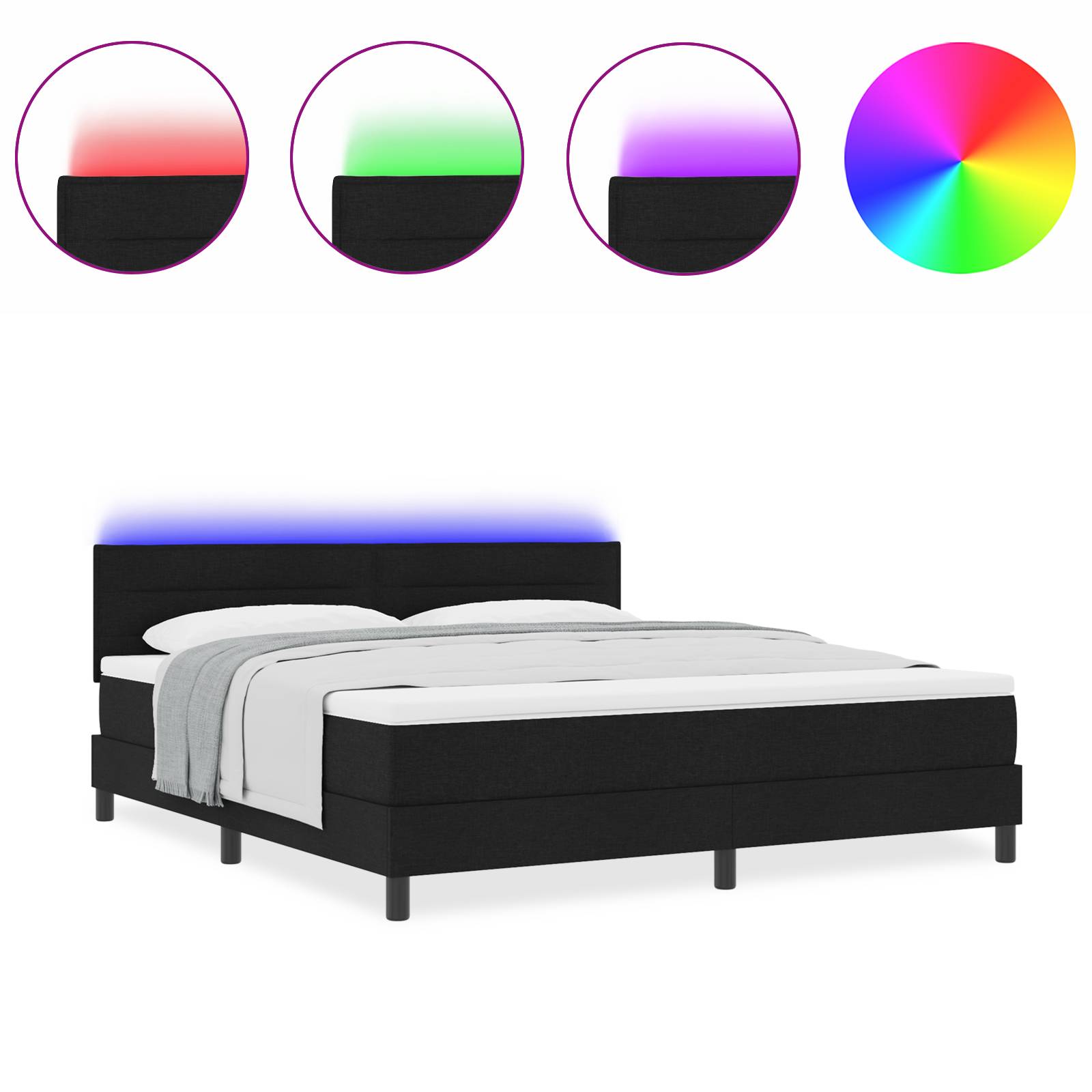 vidaXL LED Boxspringbett mit Matratze Schwarz 180x200 cm Stoff