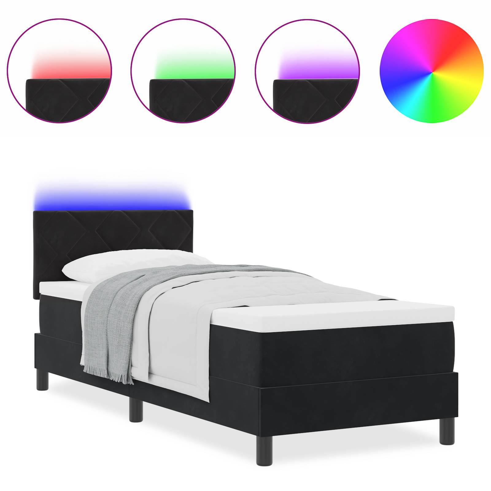 vidaXL LED Boxspringbett mit Matratze Schwarz 80x200 cm Samt