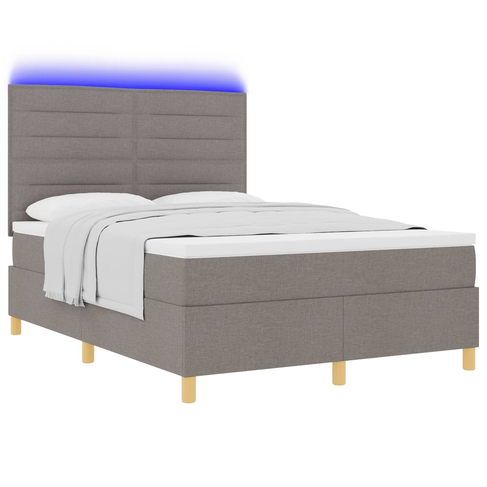vidaXL LED Boxspringbett mit Matratze Taupe 140x200 cm Stoff