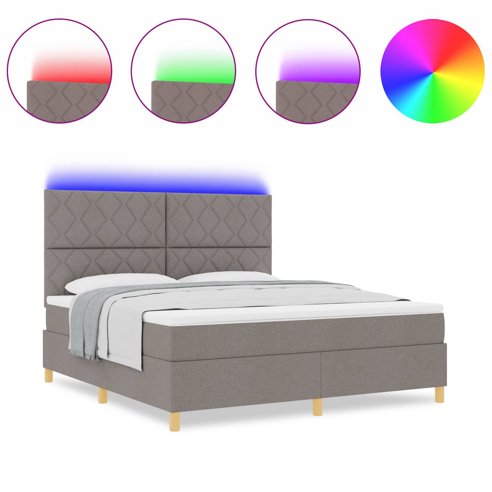 vidaXL Boxspringbett mit Matratze & LED Taupe 180x200 cm Stoff