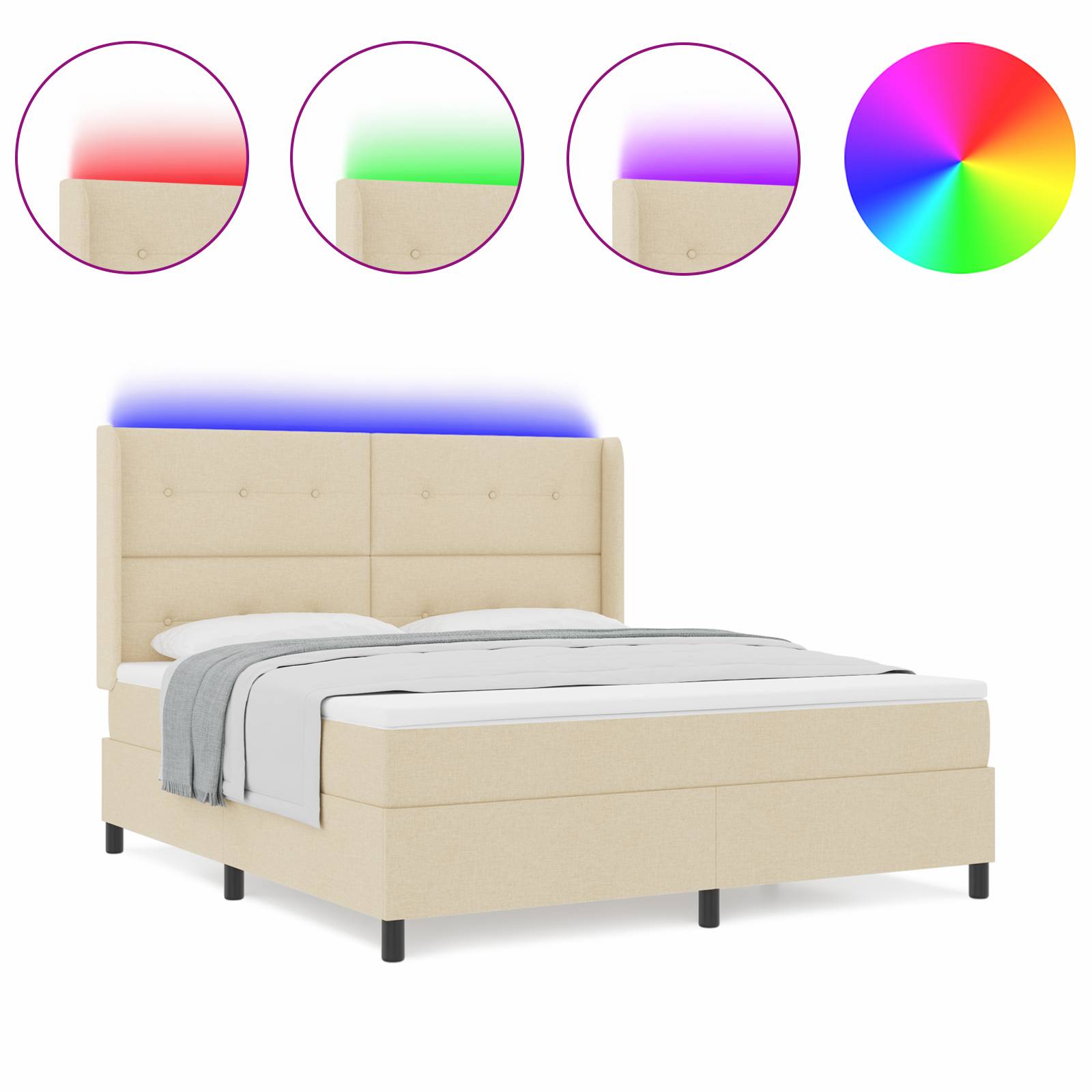 vidaXL LED Boxspringbett mit Matratze Creme 180x200 cm Stoff