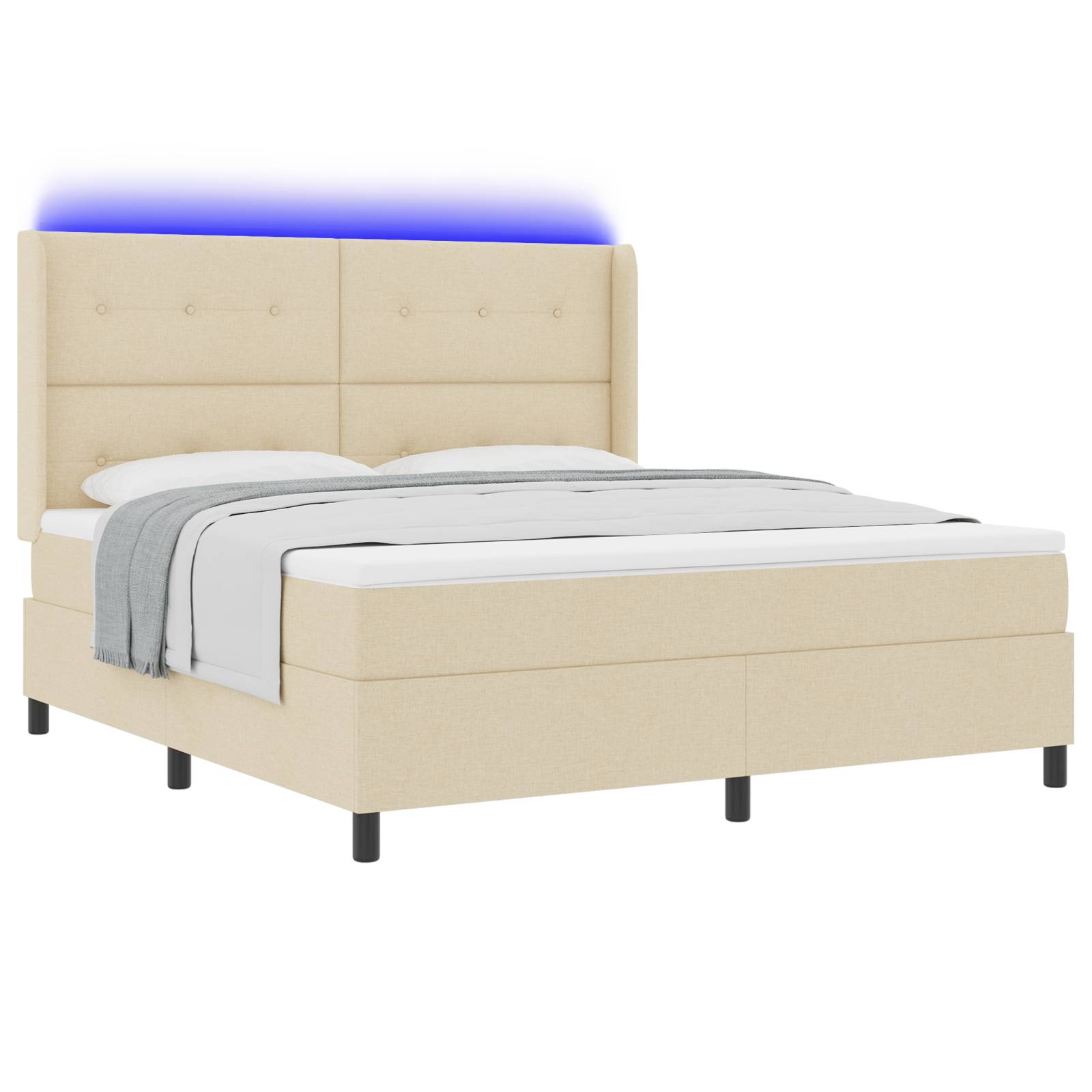vidaXL LED Boxspringbett mit Matratze Creme 180x200 cm Stoff