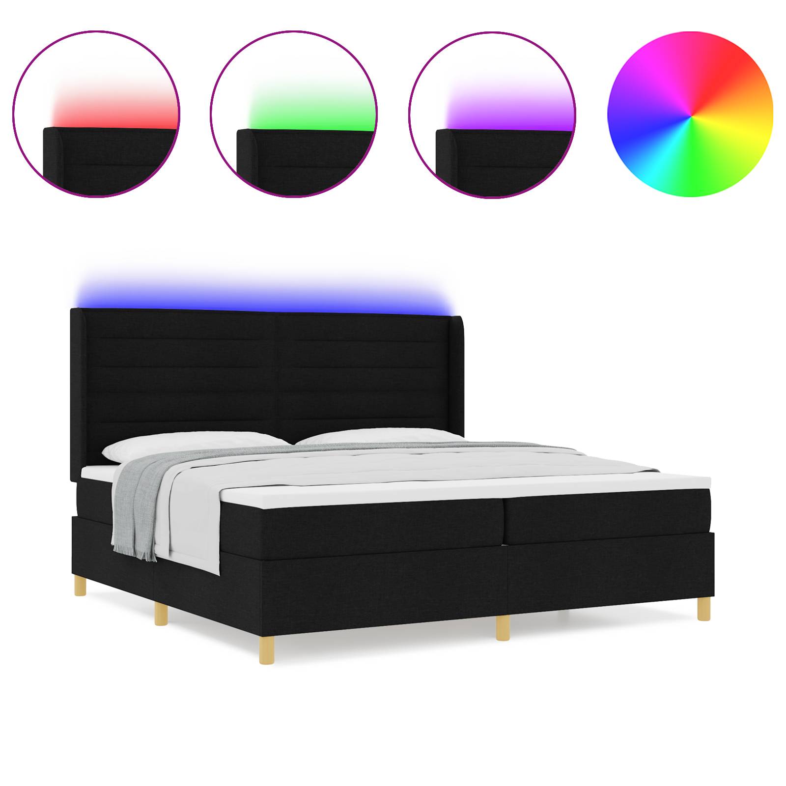 vidaXL LED Boxspringbett mit Matratze Schwarz 200x200 cm Stoff