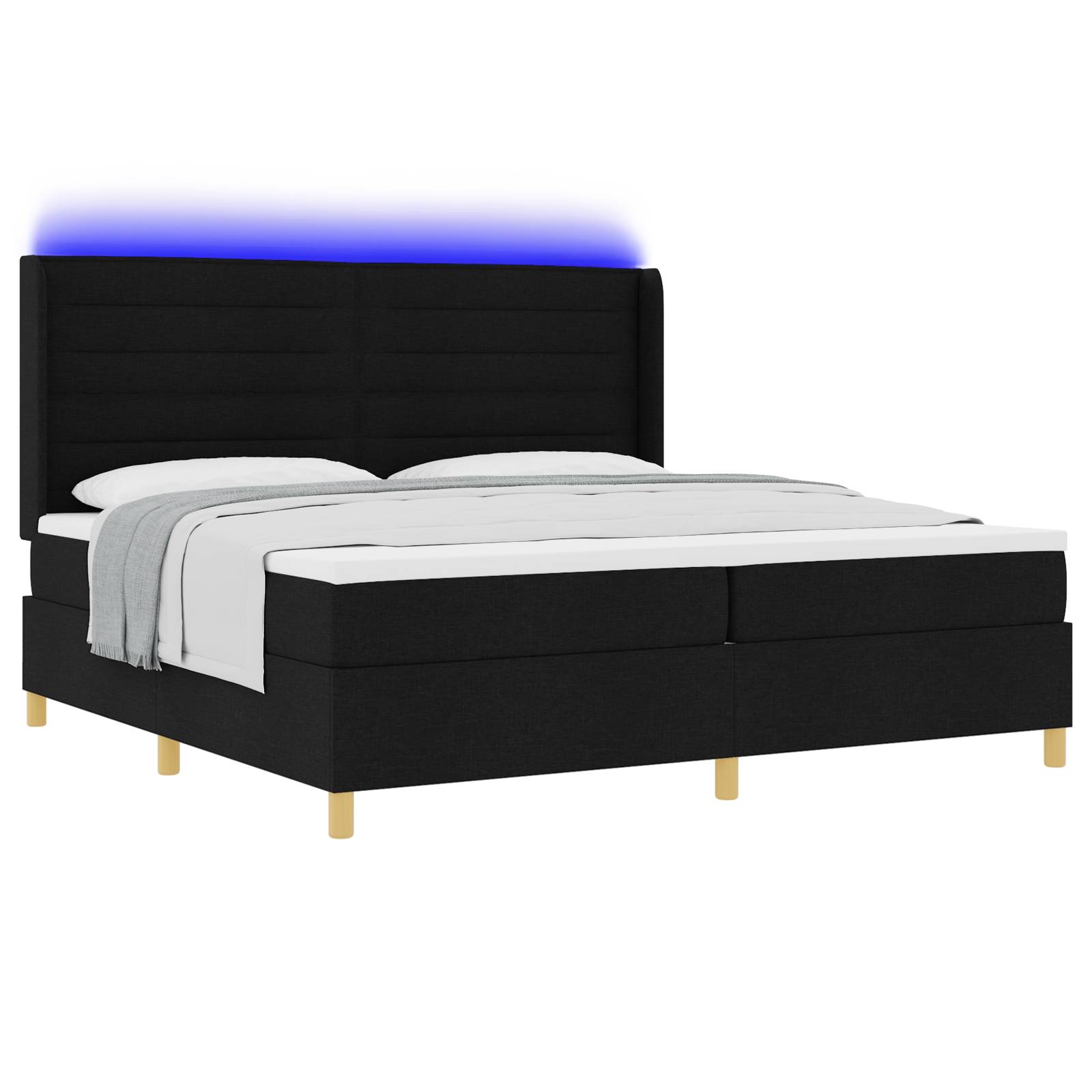 vidaXL LED Boxspringbett mit Matratze Schwarz 200x200 cm Stoff