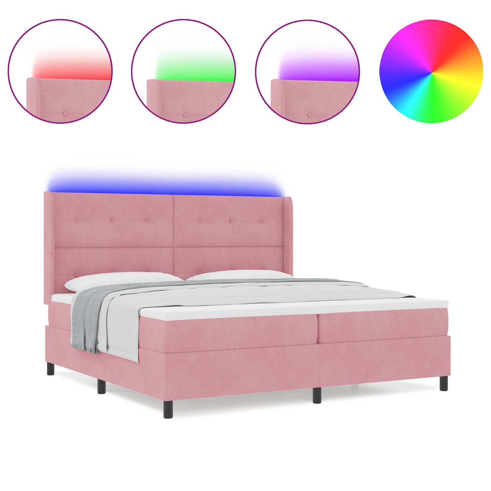 vidaXL LED Boxspringbett mit Matratze Rosa 200x200 cm Samt