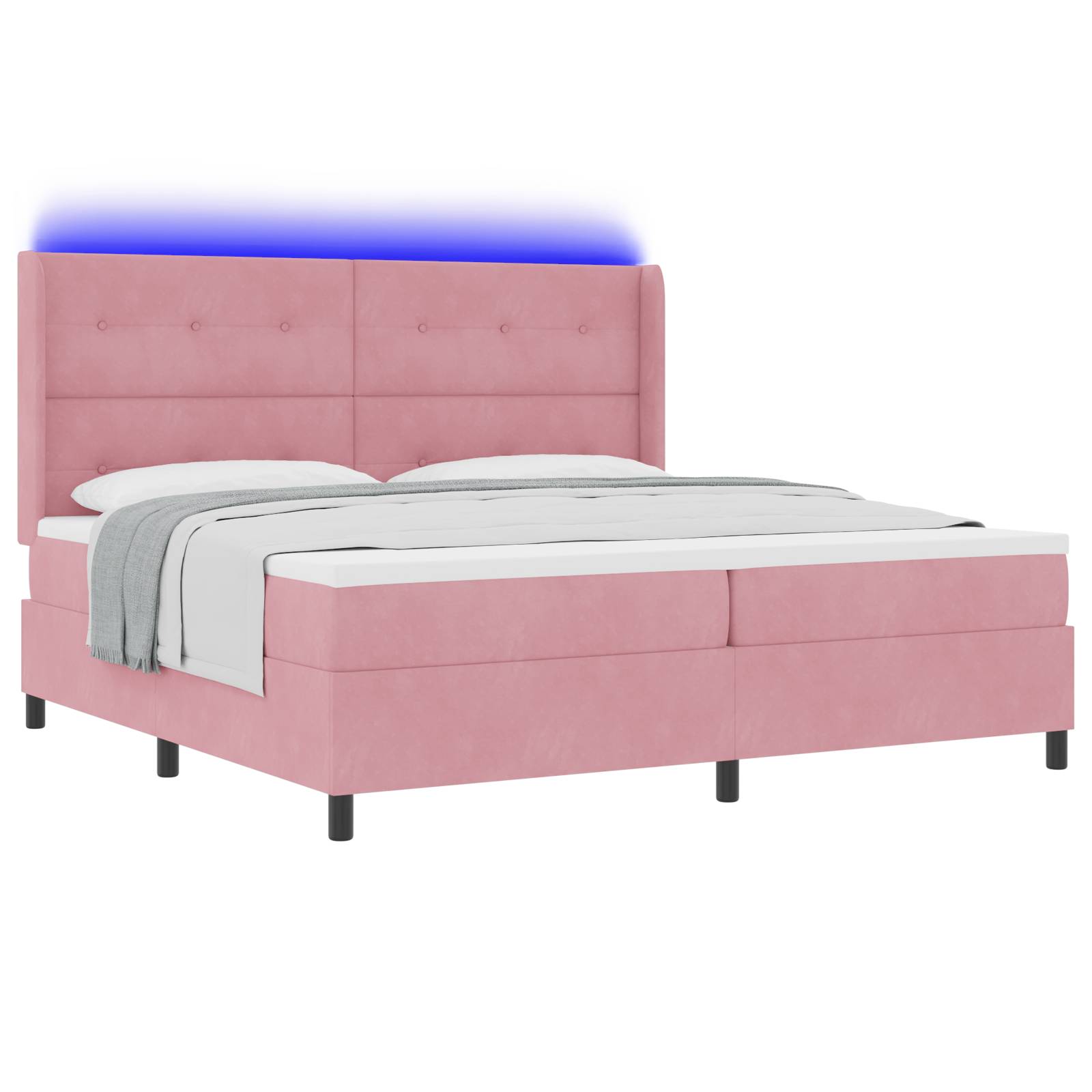 vidaXL LED Boxspringbett mit Matratze Rosa 200x200 cm Samt