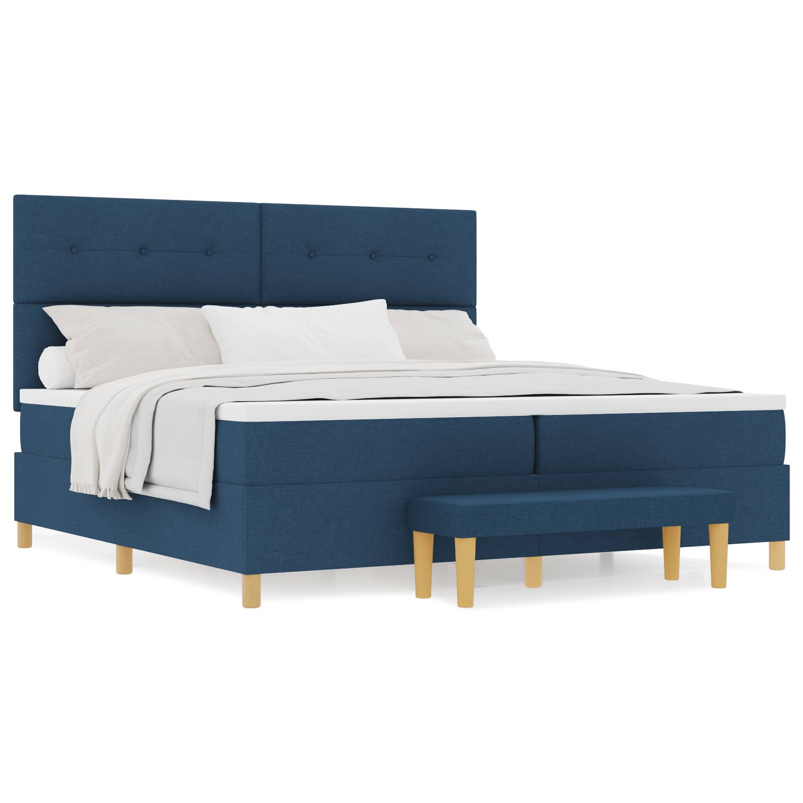 vidaXL Boxspringbett mit Matratze &amp; Bank Blau 200x200 cm Stoff