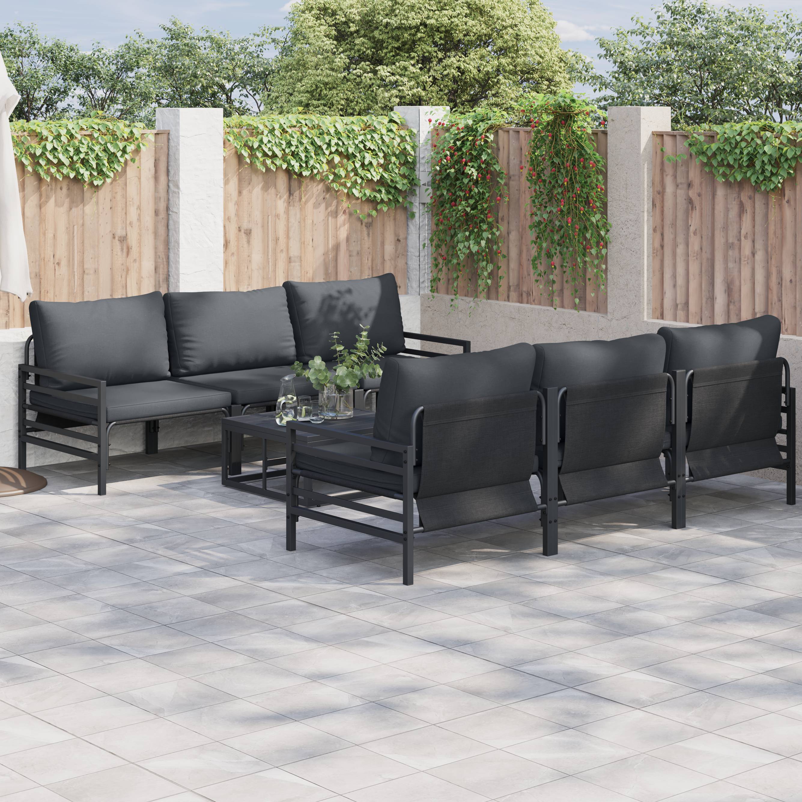 vidaXL Garten-Sofa-Set mit Kissen mit Kissen 7 pcs Anthrazit 70 x 70,5 x 31,5 cm