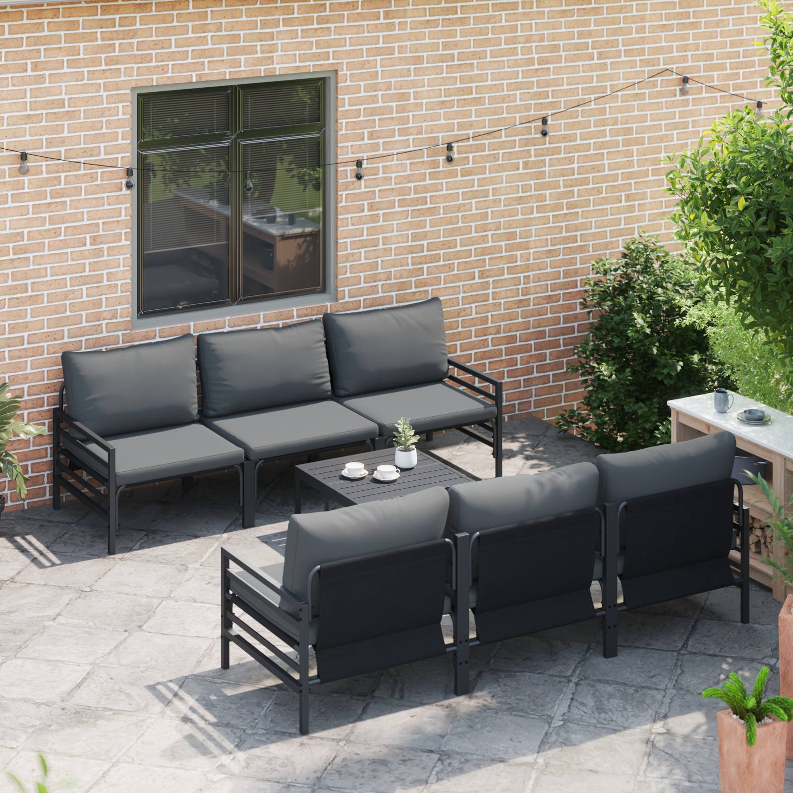 vidaXL Garten-Sofa-Set mit Kissen mit Kissen 7 pcs Anthrazit 70 x 70,5 x 31,5 cm
