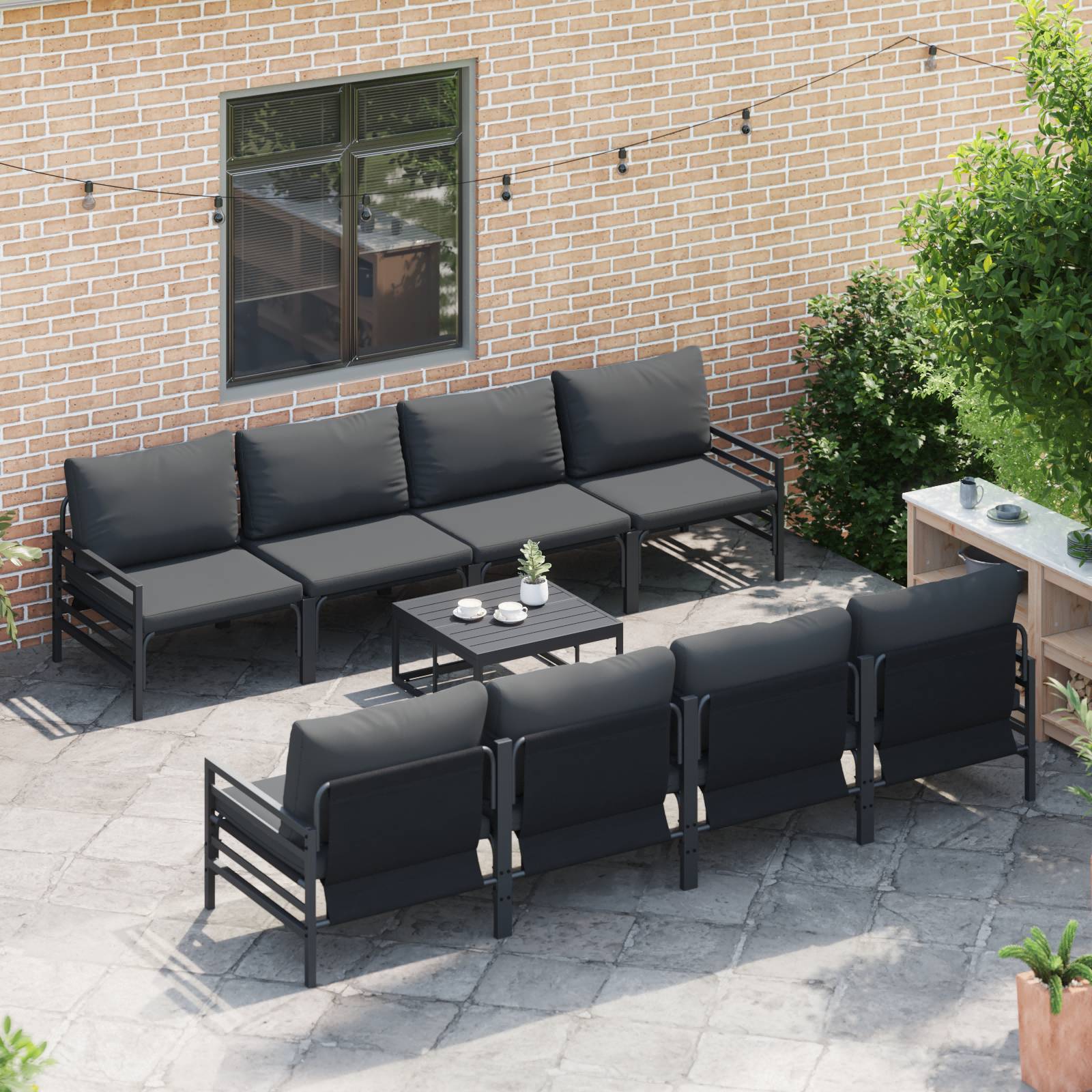 vidaXL Garten-Sofa-Set mit Kissen mit Kissen 9 pcs Anthrazit 70 x 70.5 x 31.5 cm