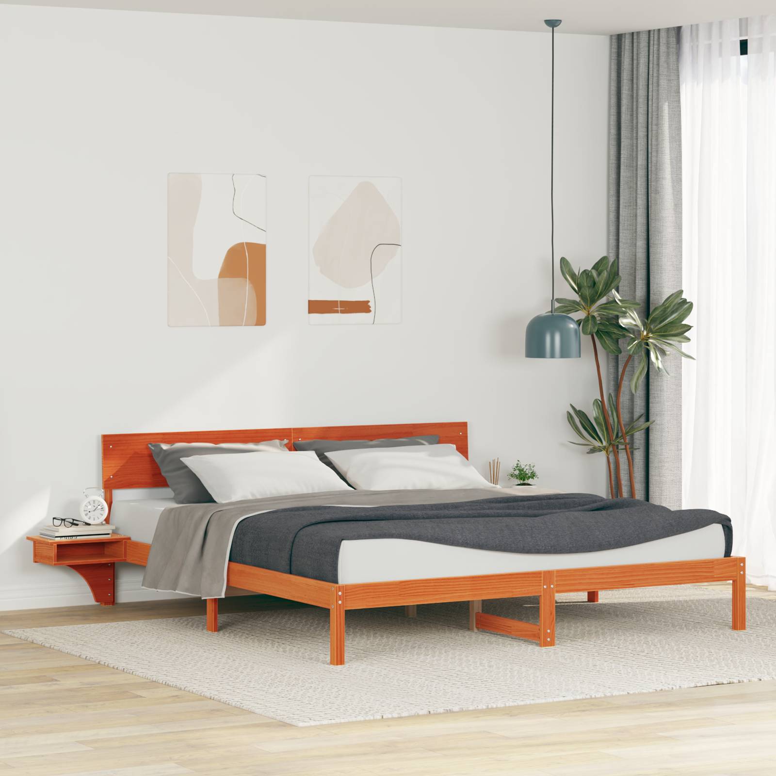 vidaXL Bettgestell Wachsbraun 200 x 200 cm Massivholz Kiefer