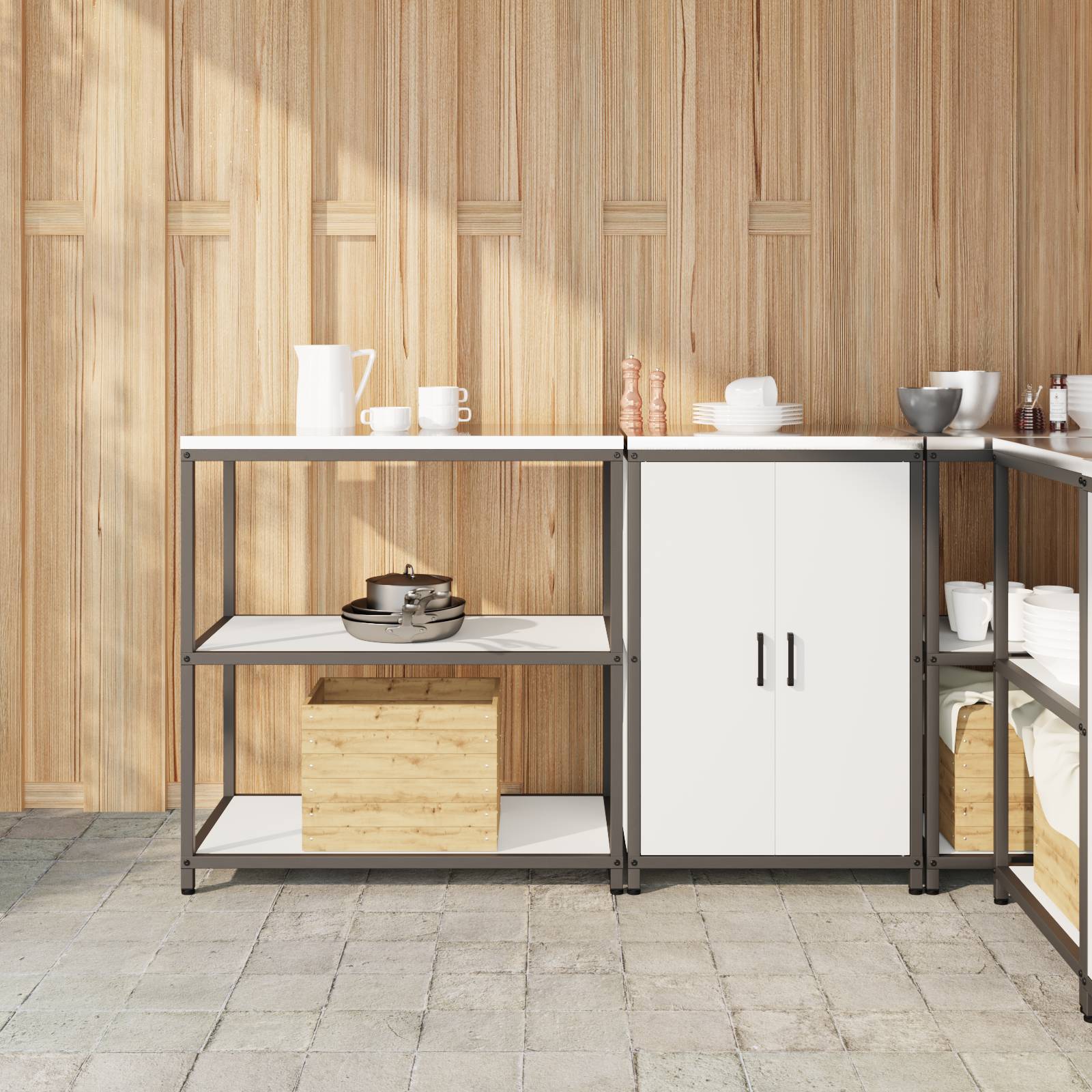 vidaXL Küchenlager-Set 2 pcs Weiß 150 x 50 x 92 cm Kaltgewalzter Stahl