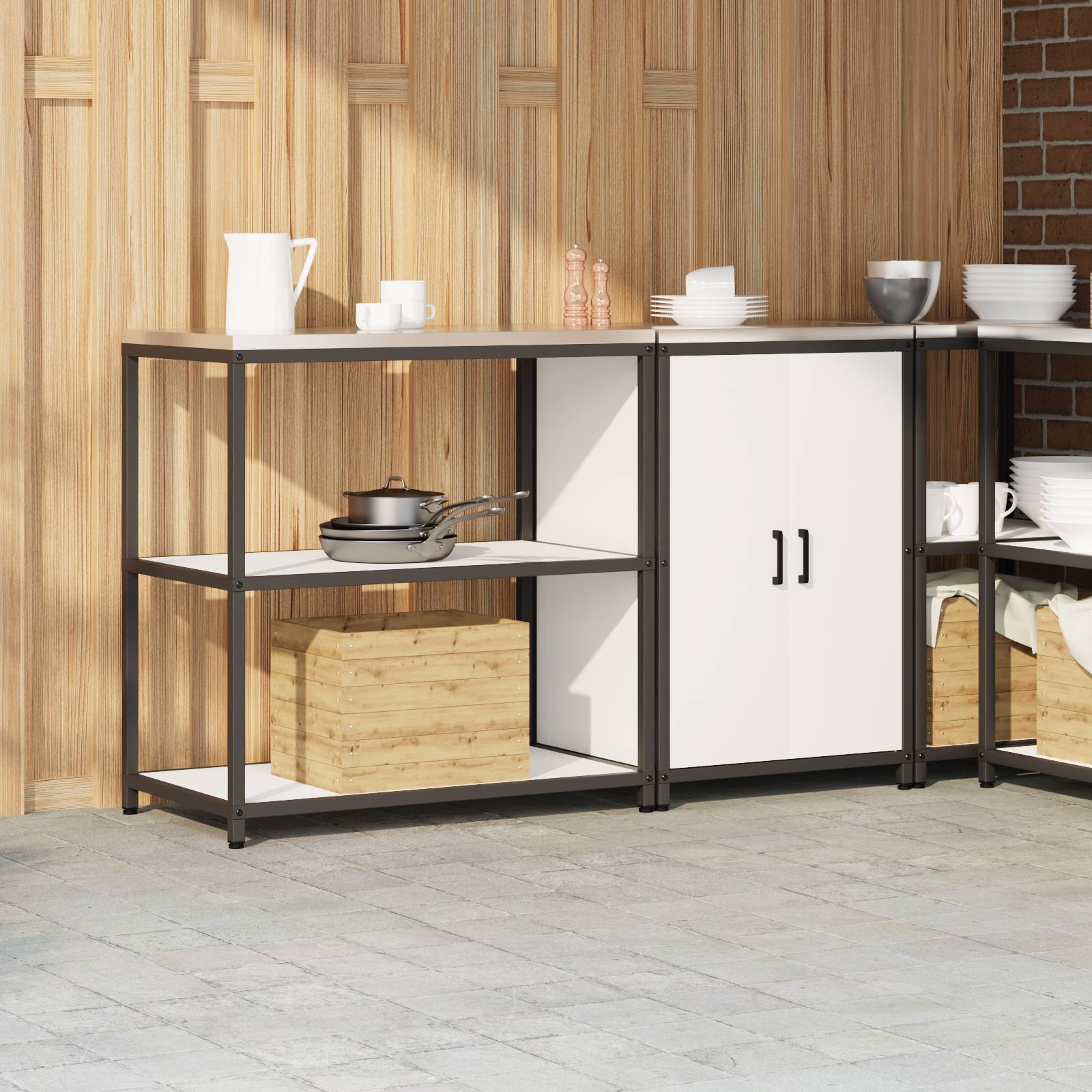 vidaXL Küchenlager-Set 2 pcs Weiß 150 x 50 x 92 cm Kaltgewalzter Stahl