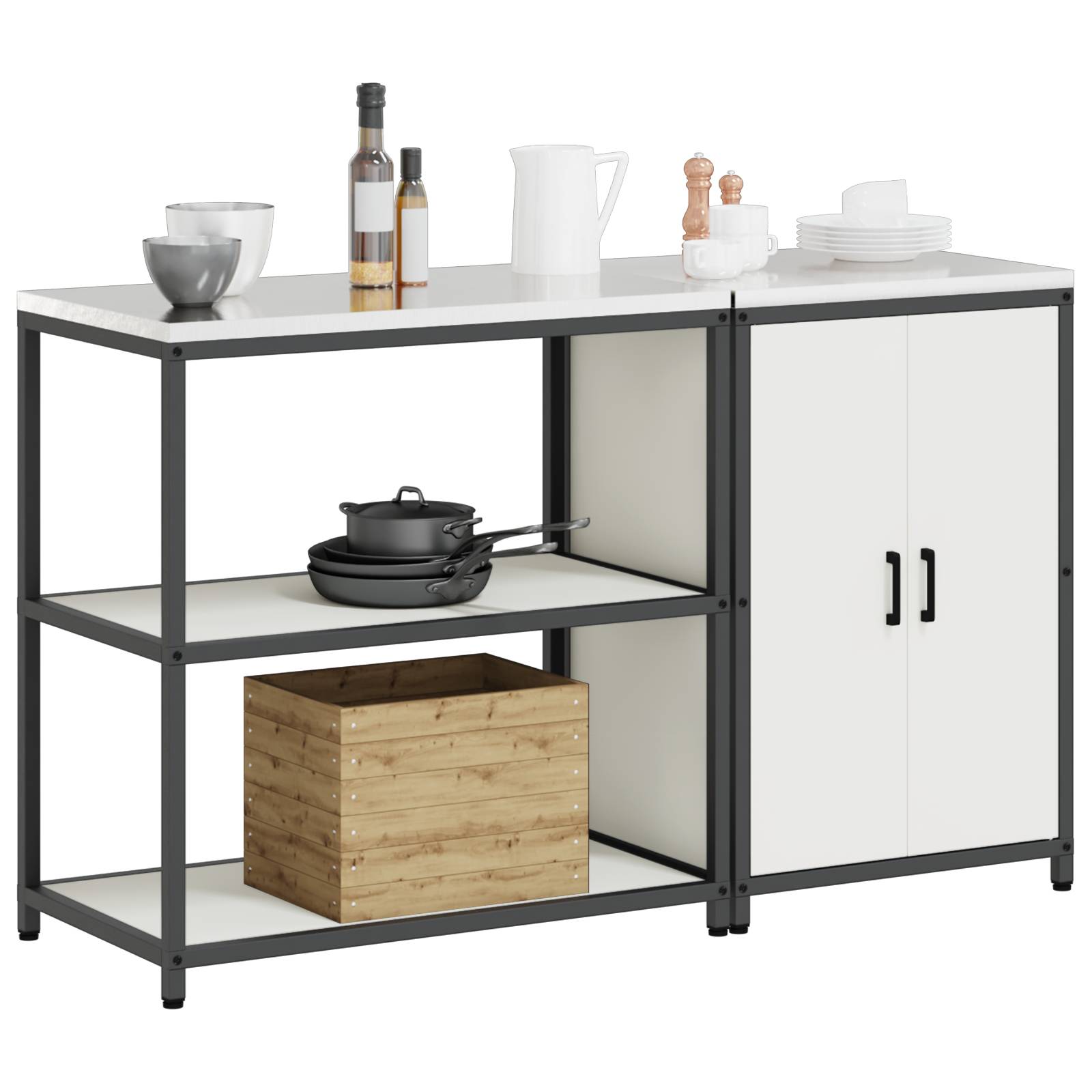 vidaXL Küchenlager-Set 2 pcs Weiß 150 x 50 x 92 cm Kaltgewalzter Stahl