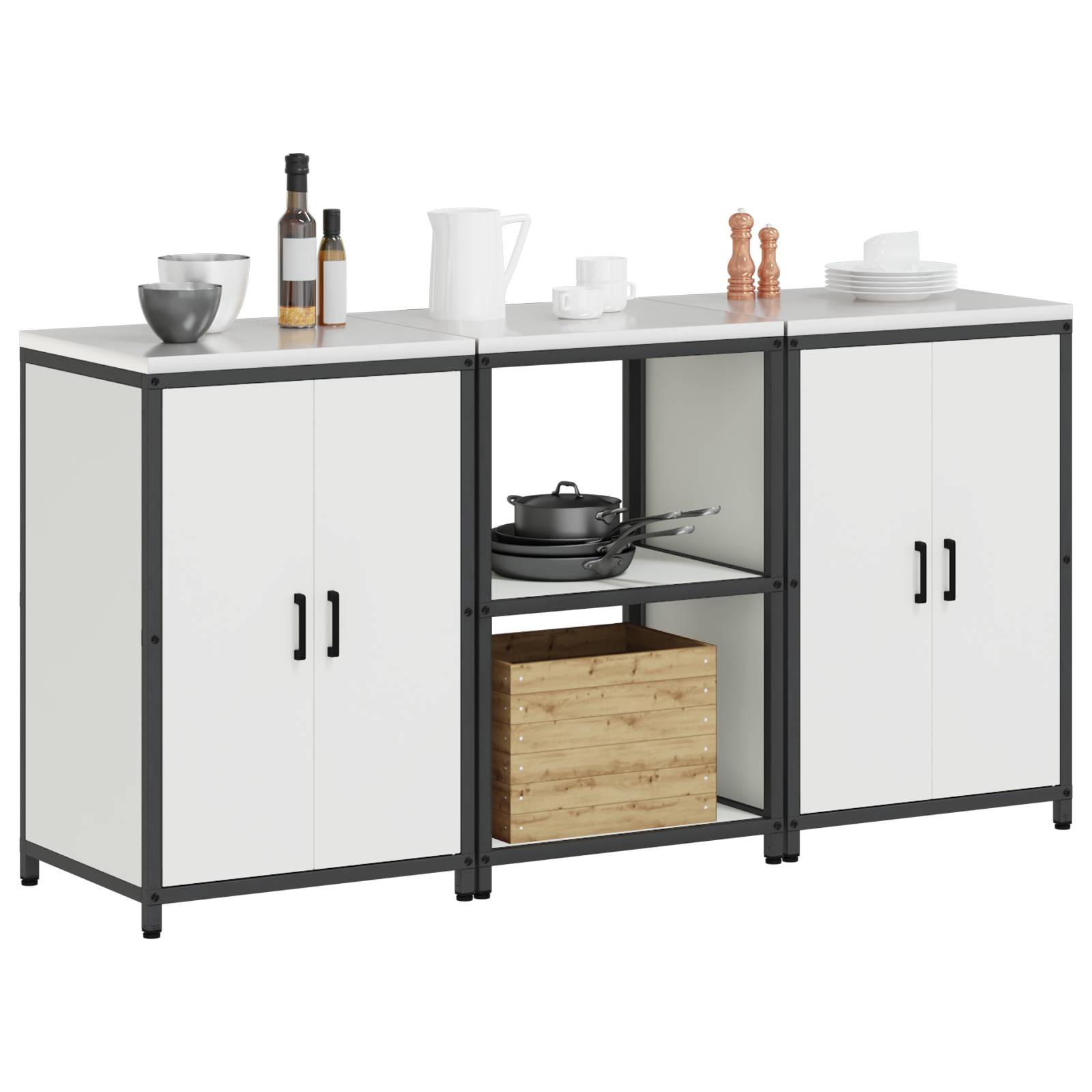 vidaXL Küchenlager-Set 3 pcs Weiß 180 x 50 x 92 cm Kaltgewalzter Stahl