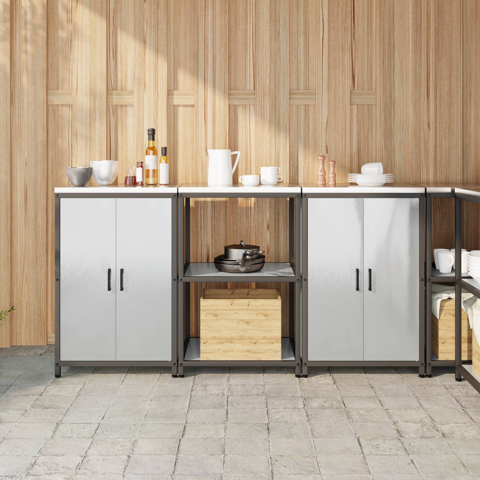 vidaXL Küchenlager-Set 3 pcs Silber 180 x 50 x 92 cm Edelstahl