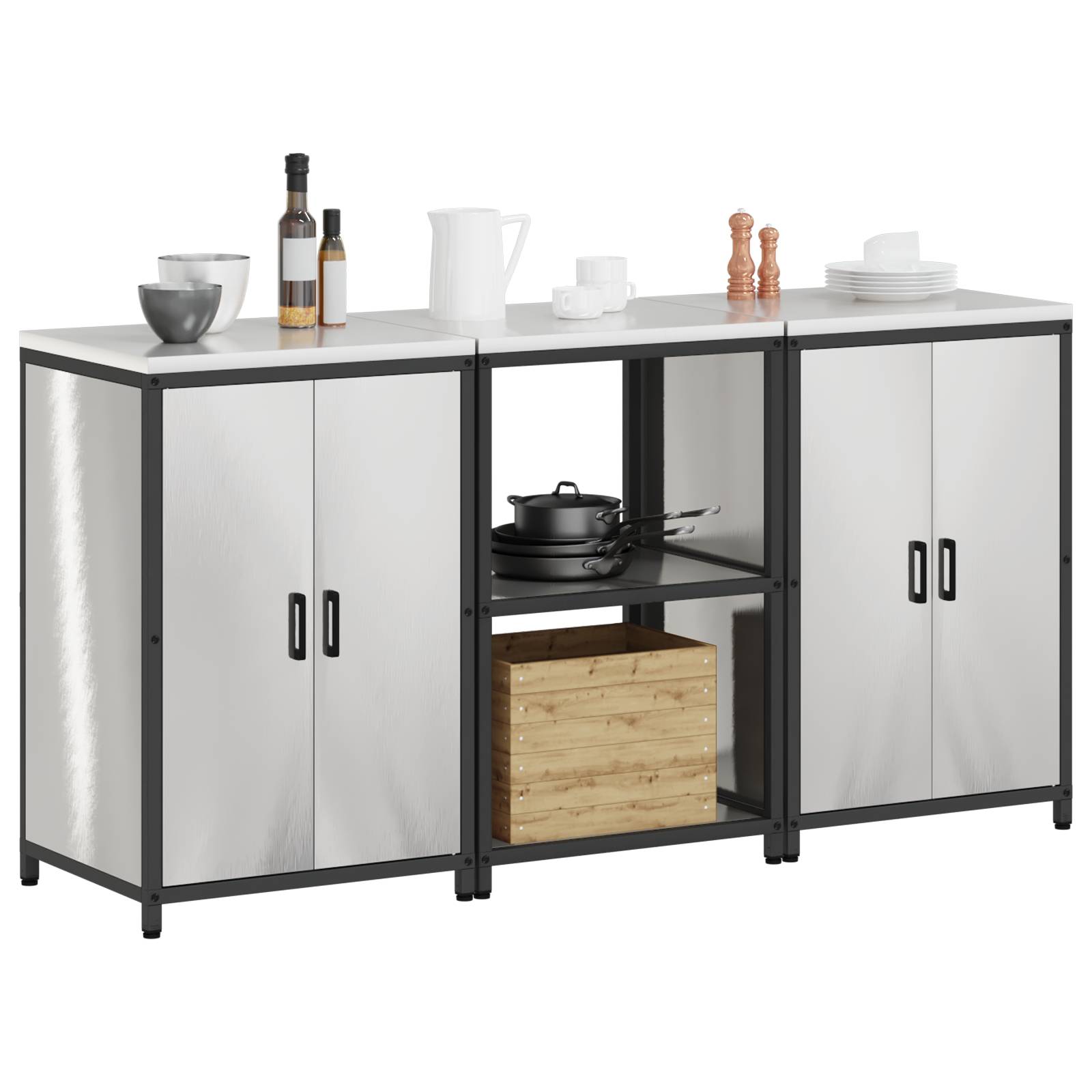 vidaXL Küchenlager-Set 3 pcs Silber 180 x 50 x 92 cm Edelstahl