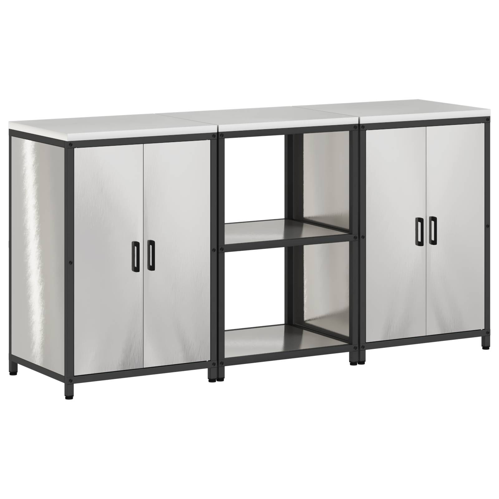 vidaXL Küchenlager-Set 3 pcs Silber 180 x 50 x 92 cm Edelstahl