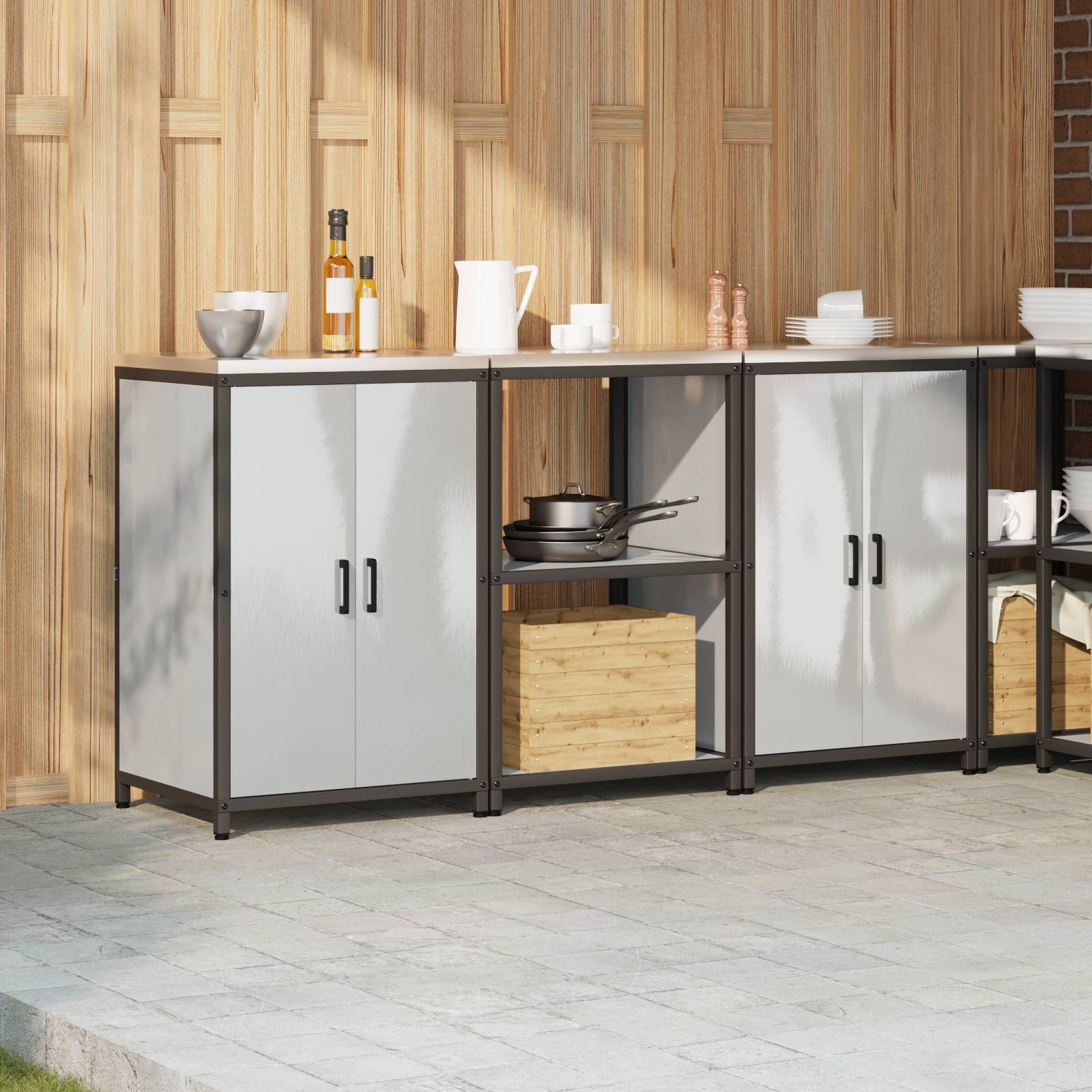 vidaXL Küchenlager-Set 3 pcs Silber 180 x 50 x 92 cm Edelstahl