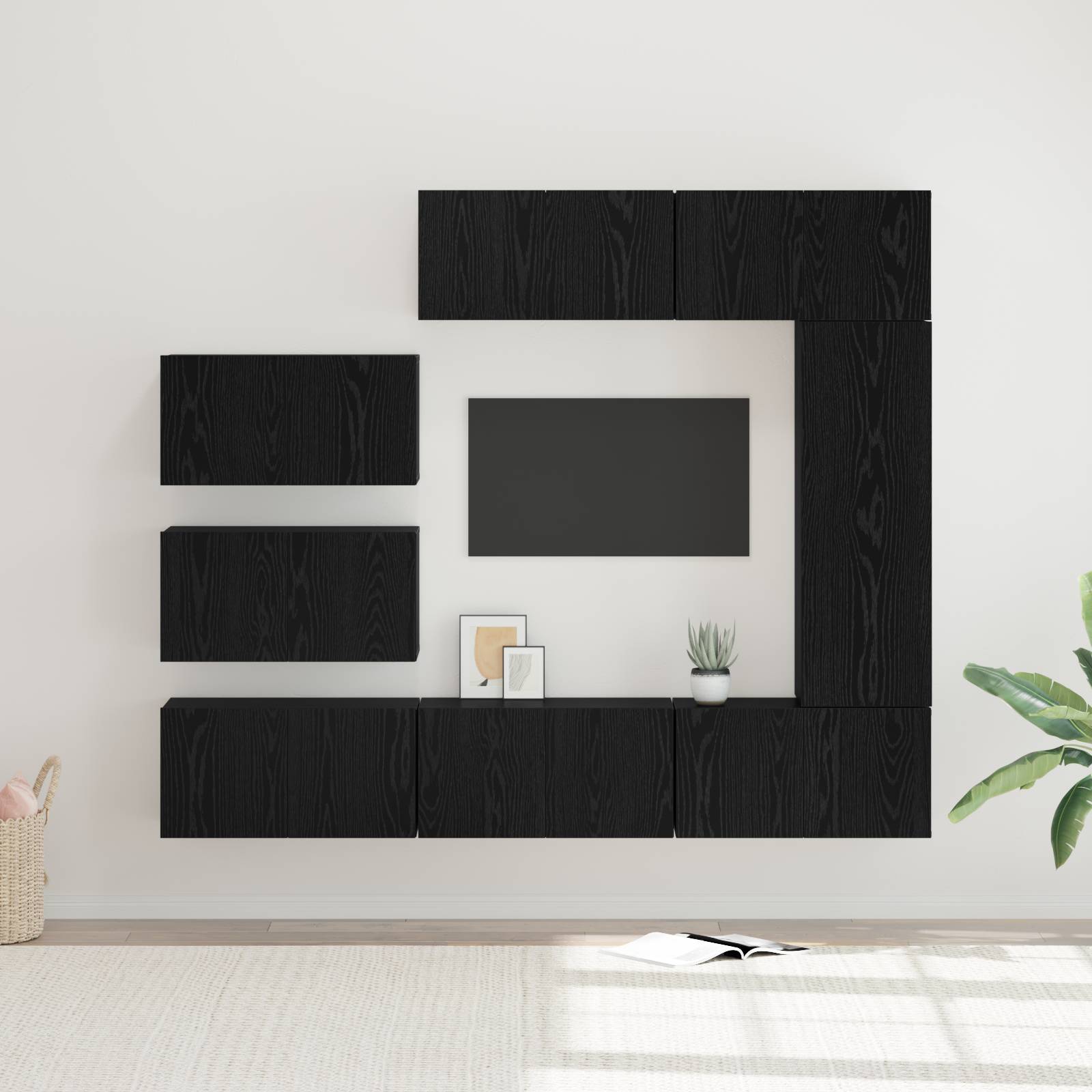 vidaXL TV-Schranksatz mit Regal Sonstiges 8 pcs Schwarz Eiche 30,5 x 30 x 90 cm