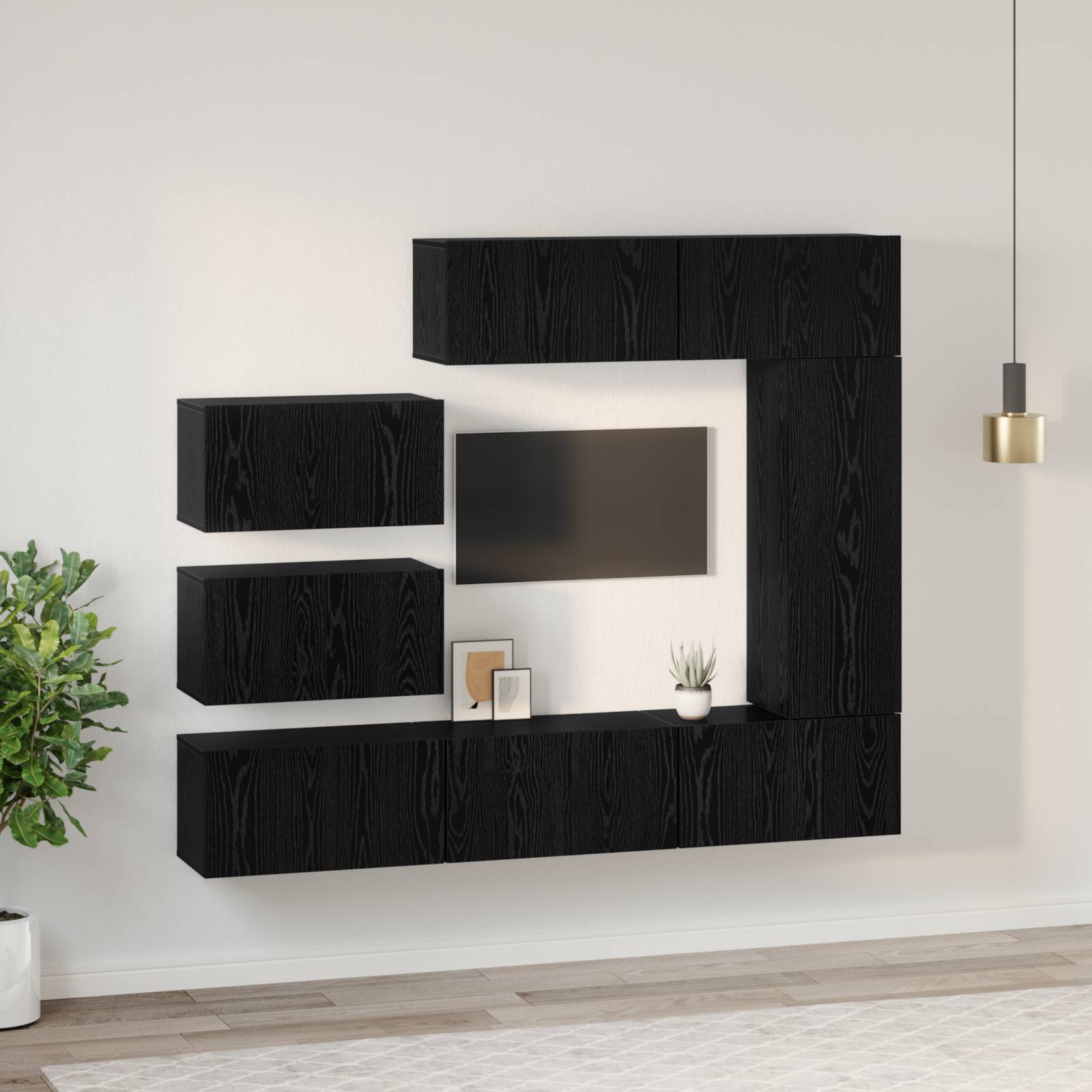 vidaXL TV-Schranksatz mit Regal Sonstiges 8 pcs Schwarz Eiche 30,5 x 30 x 90 cm