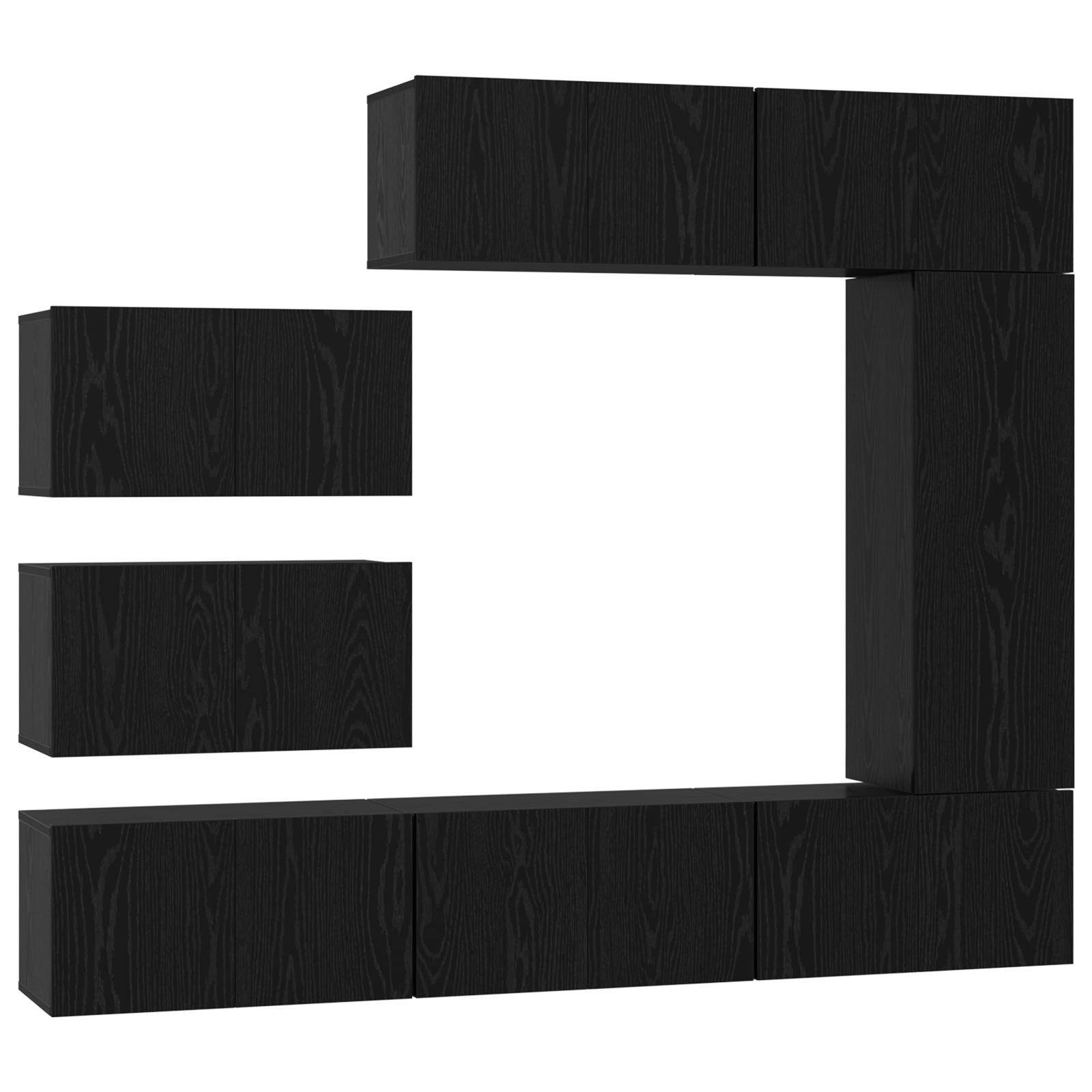 vidaXL TV-Schranksatz mit Regal Sonstiges 8 pcs Schwarz Eiche 30,5 x 30 x 90 cm