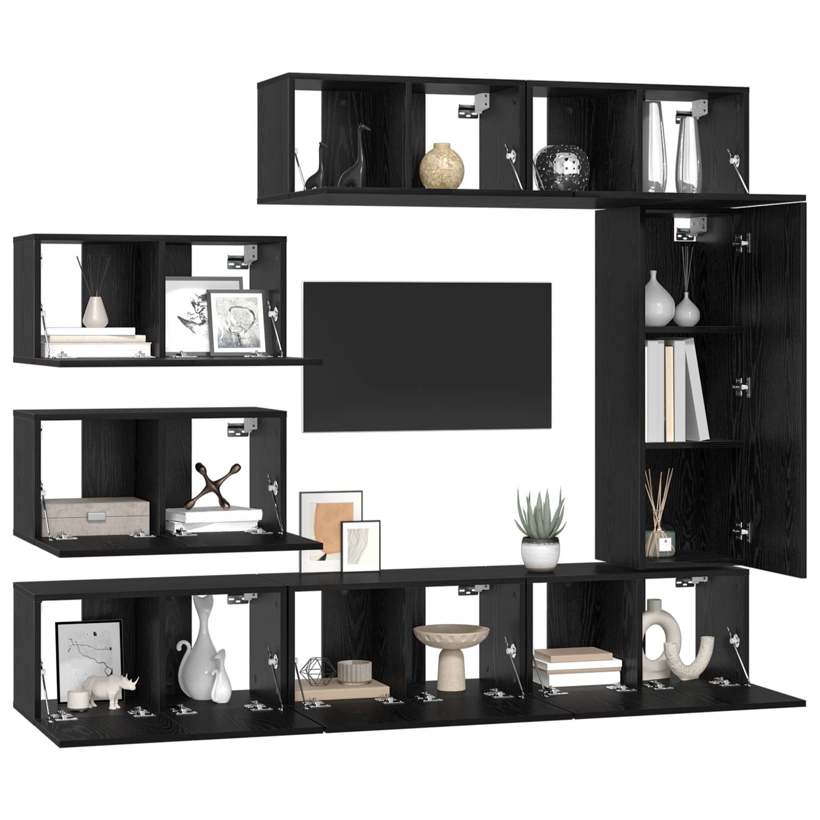 vidaXL TV-Schranksatz mit Regal Sonstiges 8 pcs Schwarz Eiche 30,5 x 30 x 90 cm