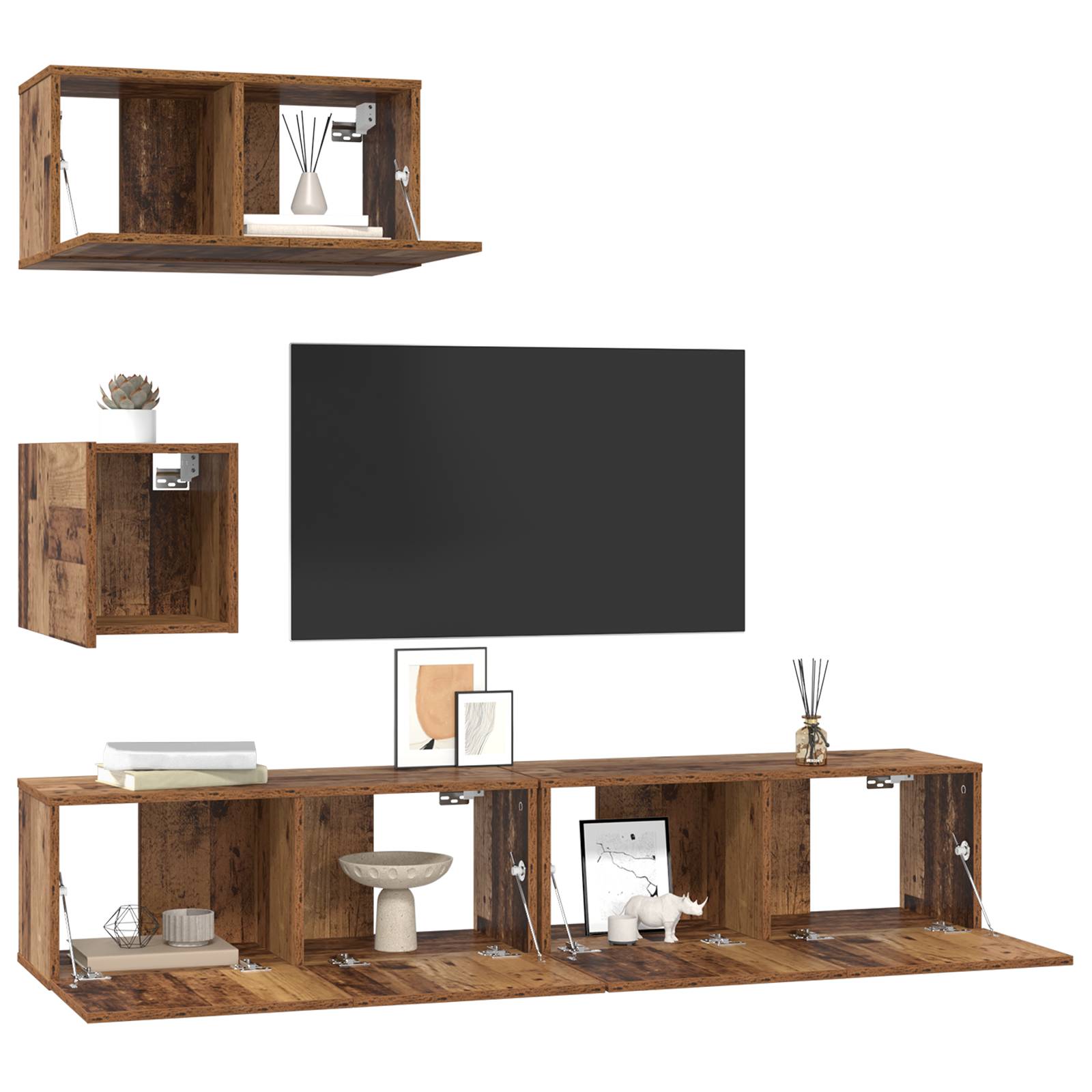 vidaXL Wand TV Schrank 4 pcs Altes Holz 30,5 x 30 x 30 cm Mittel