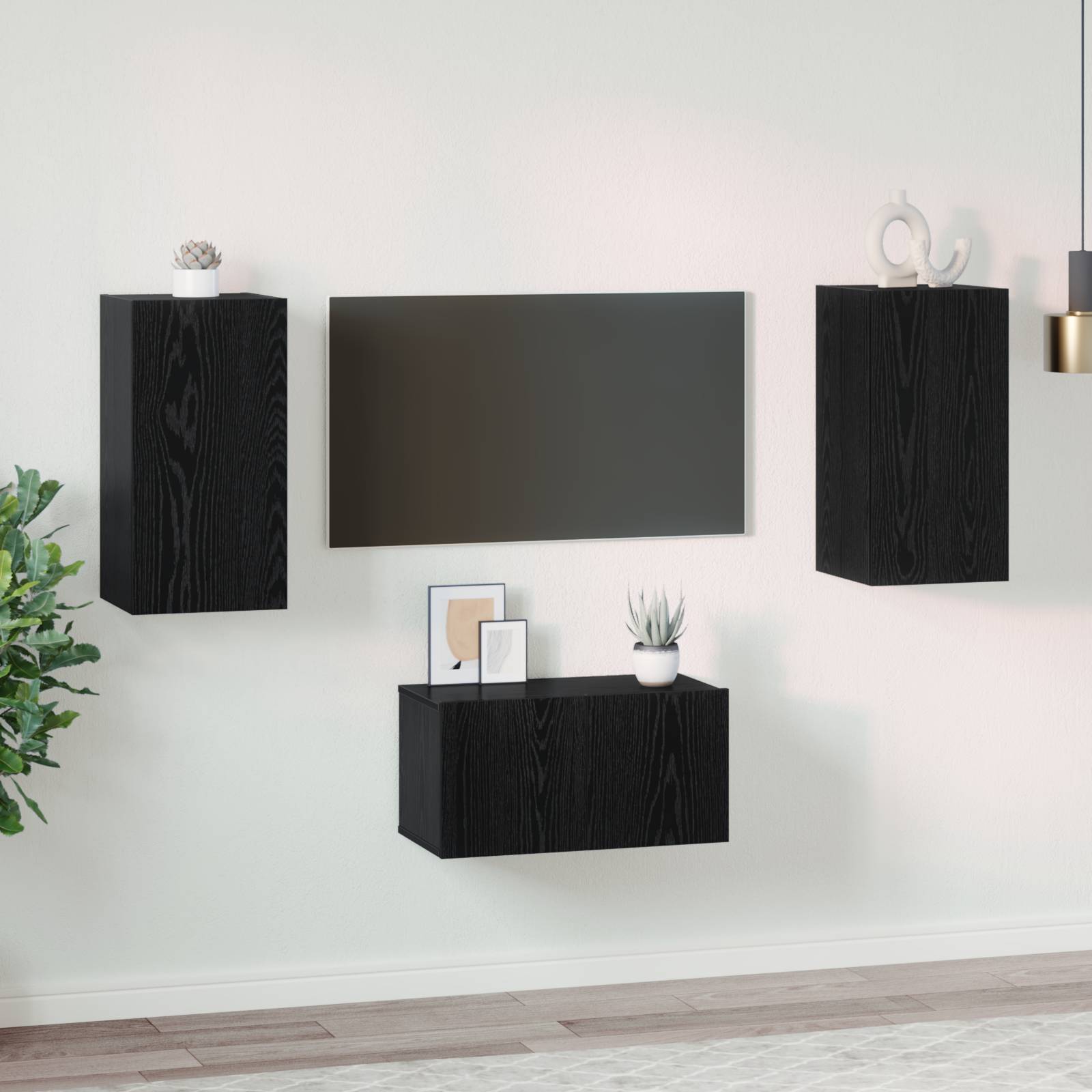 vidaXL TV-Schrank-Set mit Regal 3 pcs Schwarz Eiche 60 x 30 x 30.5 cm