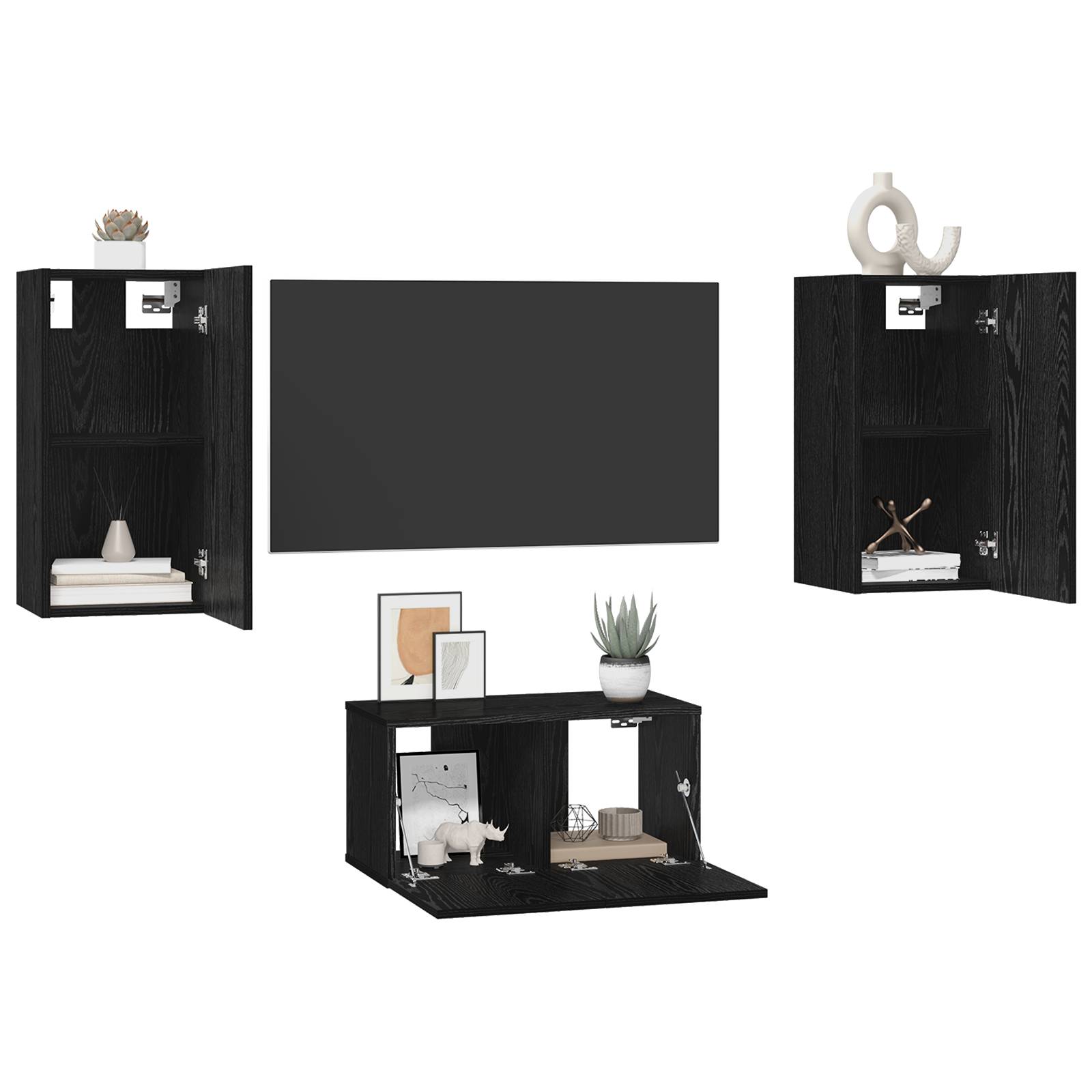 vidaXL TV-Schrank-Set mit Regal 3 pcs Schwarz Eiche 60 x 30 x 30.5 cm