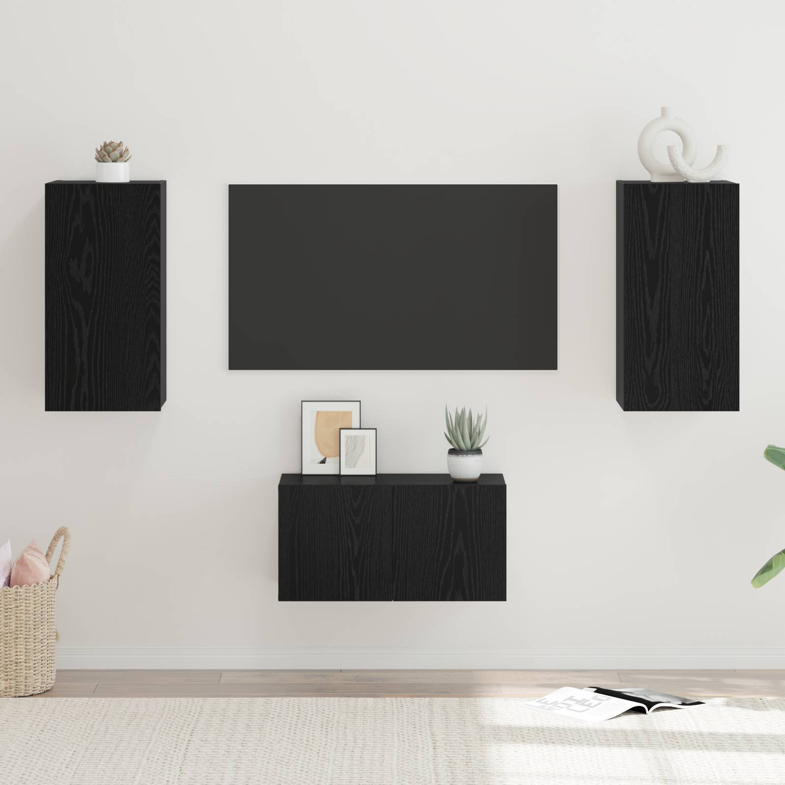 vidaXL TV-Schrank-Set mit Regal 3 pcs Schwarz Eiche 60 x 30 x 30.5 cm