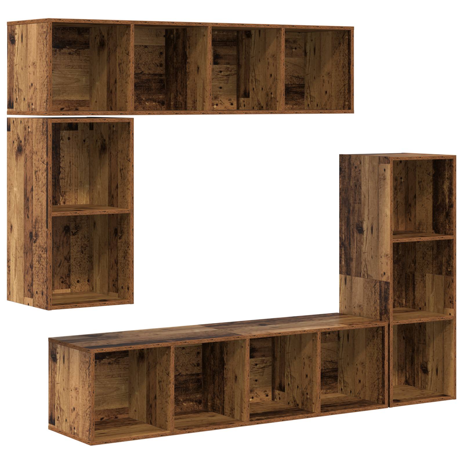 vidaXL TV-Schrank-Set mit Speicher 4 pcs Altholz Holzwerkstoff