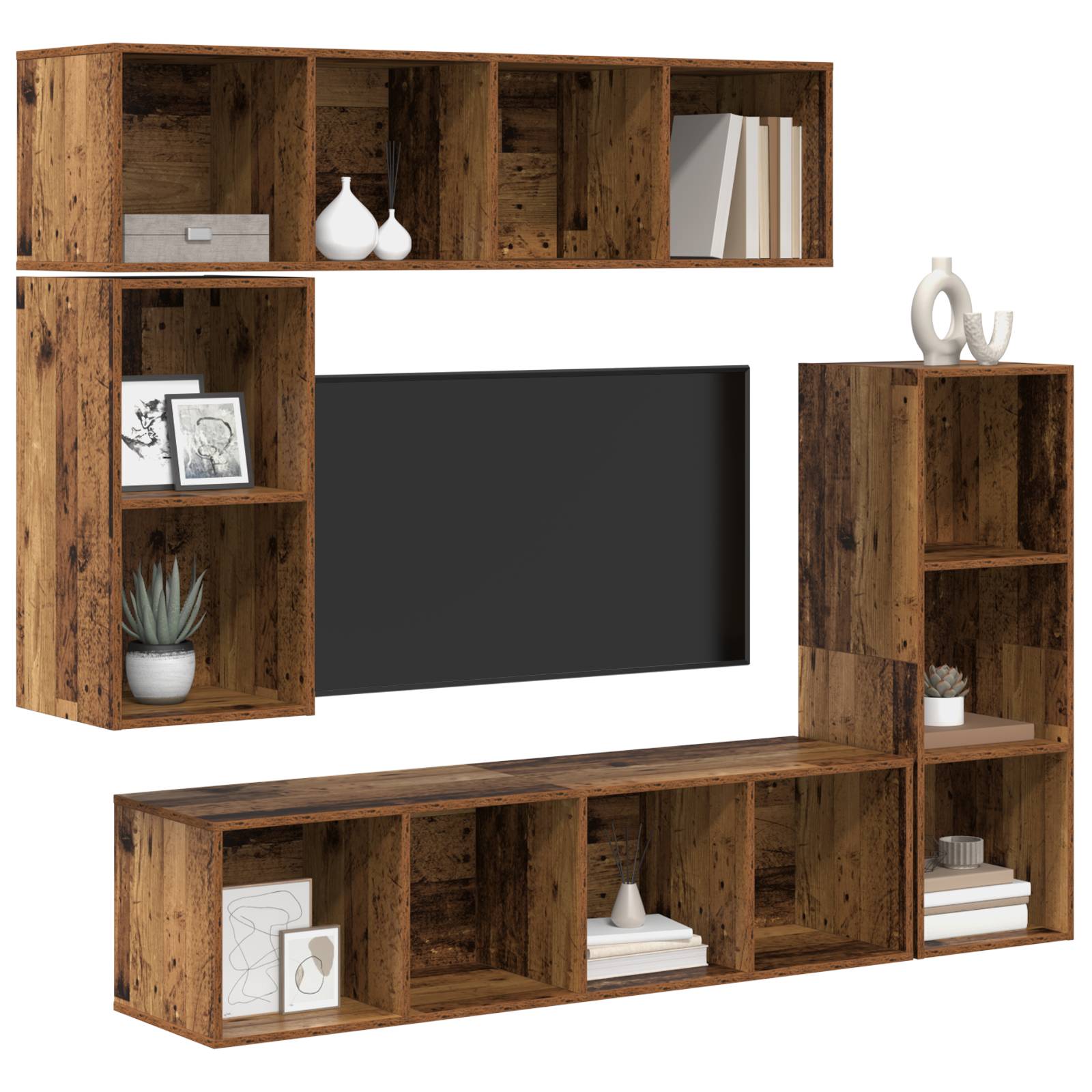 vidaXL TV-Schrank-Set mit Speicher 4 pcs Altholz Holzwerkstoff