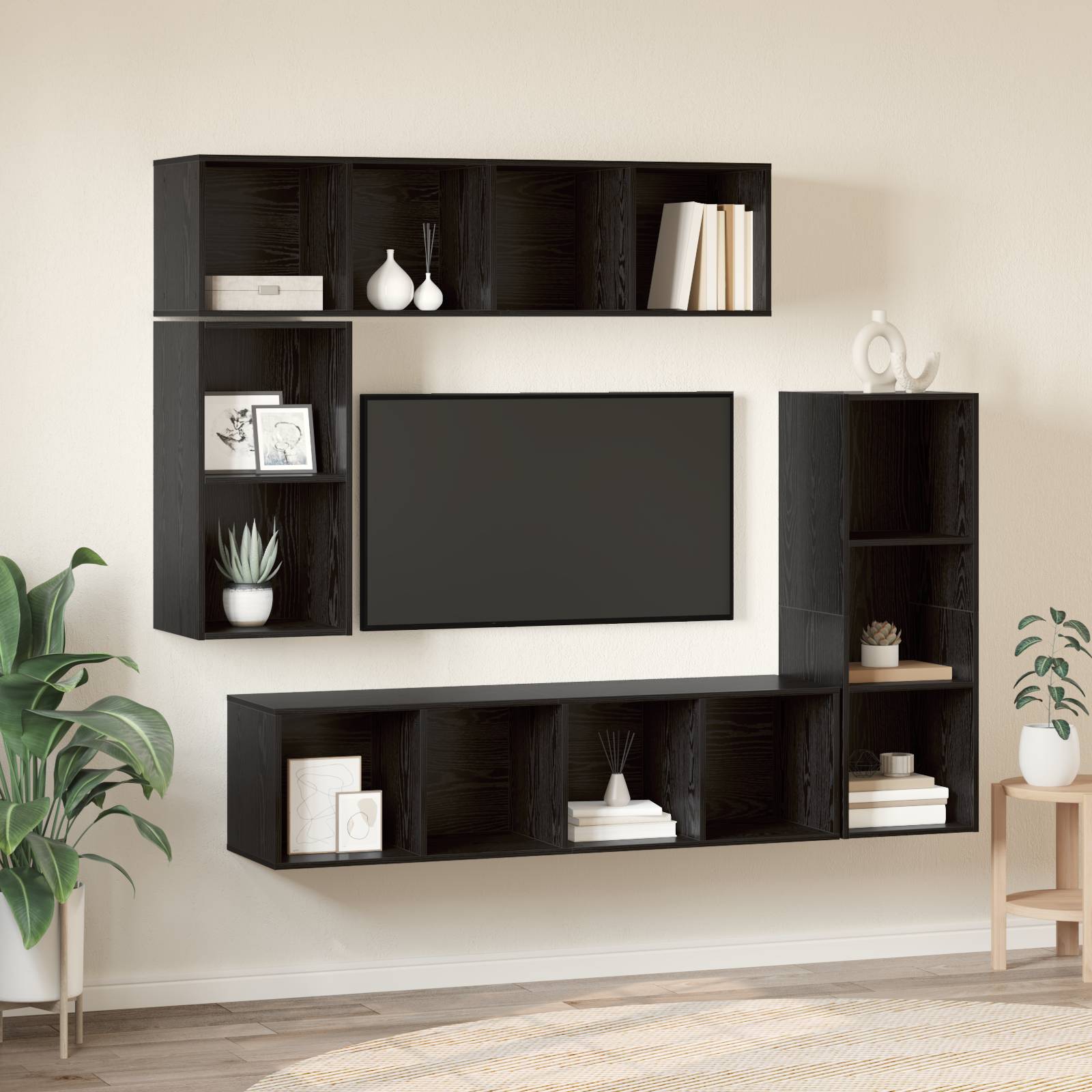 vidaXL TV-Schrank-Set mit Speicher 4 pcs Schwarze Eiche Holzwerkstoff