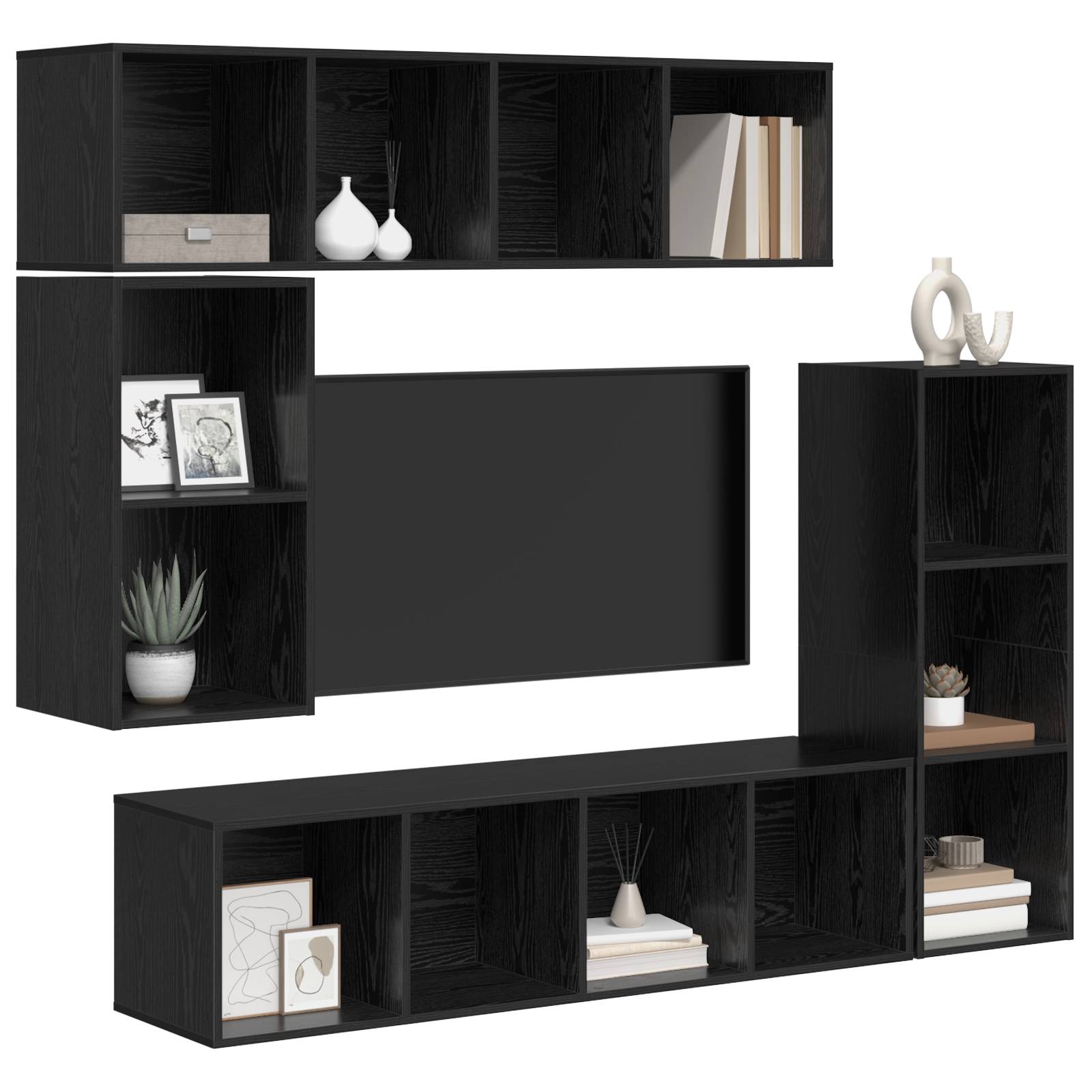 vidaXL TV-Schrank-Set mit Speicher 4 pcs Schwarze Eiche Holzwerkstoff