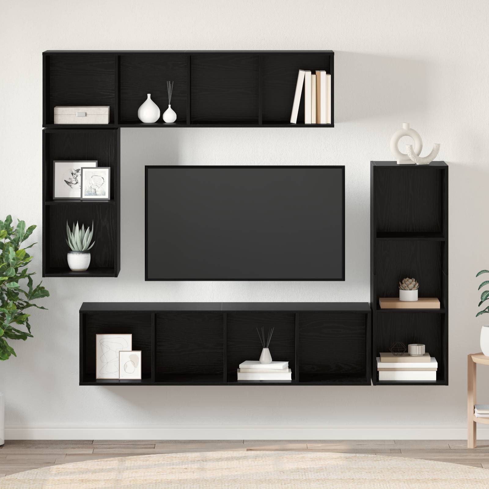 vidaXL TV-Schrank-Set mit Speicher 4 pcs Schwarze Eiche Holzwerkstoff