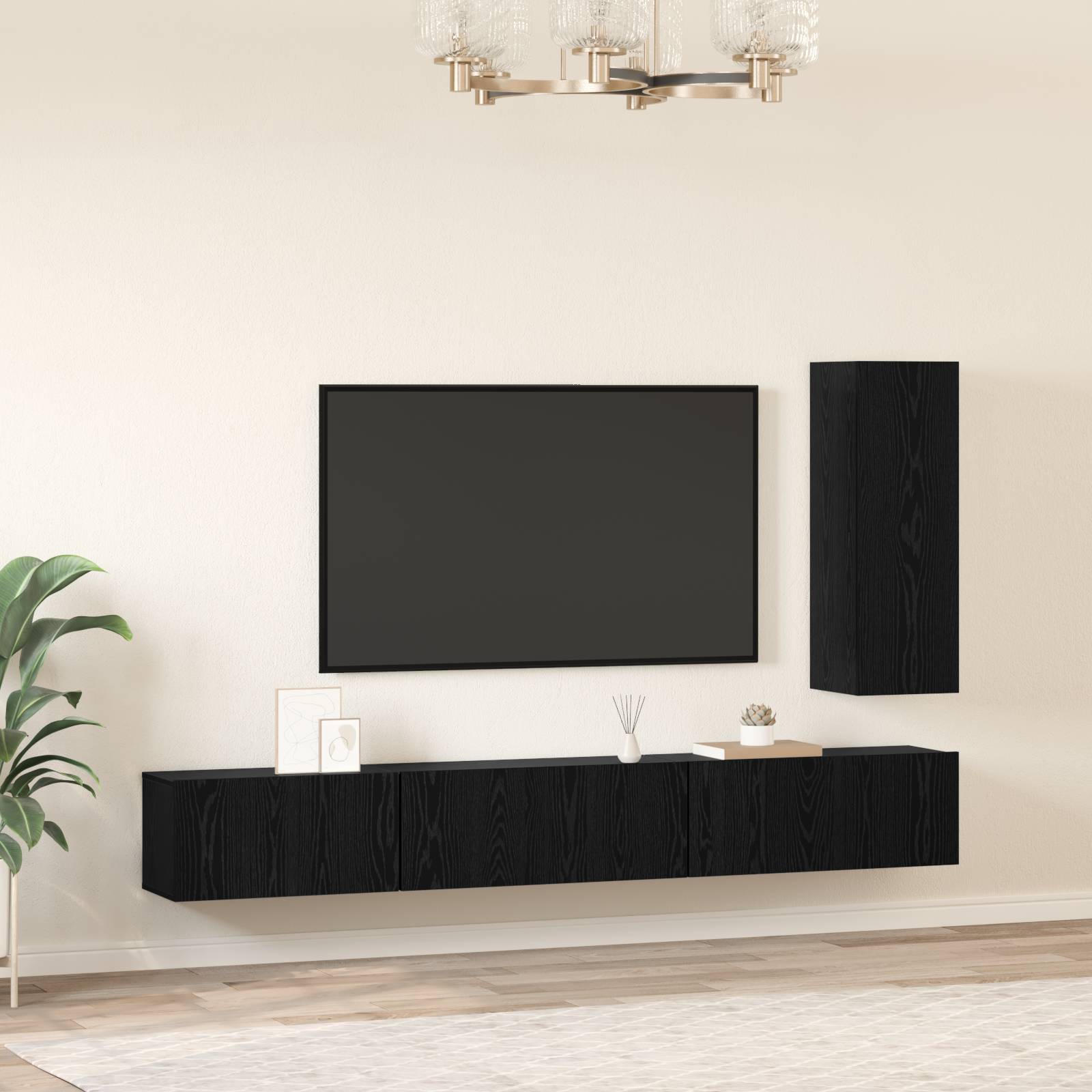 vidaXL TV-Schrank-Set mit Regal Sonstiges 4 pcs Schwarz Eiche 30,5 x 30 x 90 cm