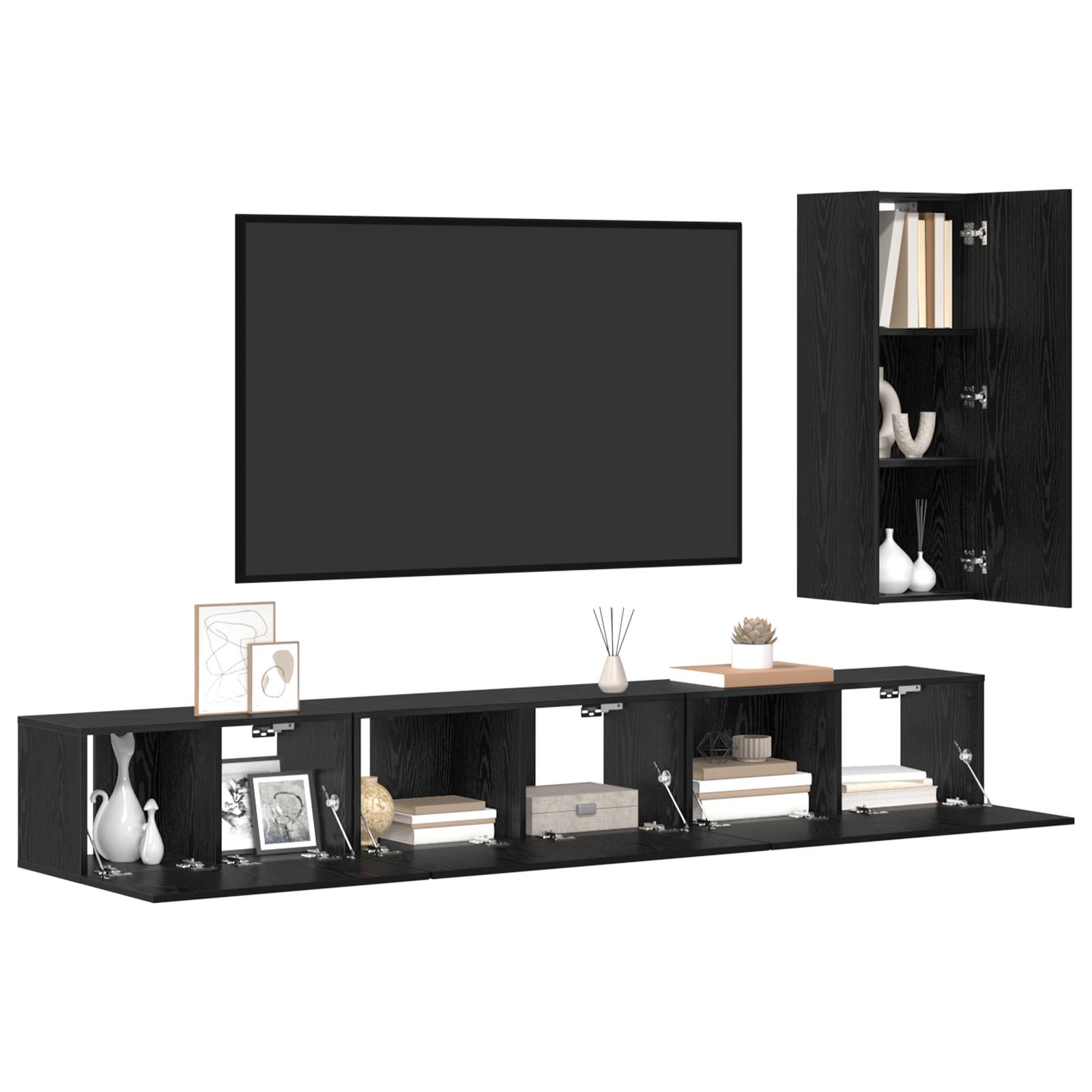 vidaXL TV-Schrank-Set mit Regal Sonstiges 4 pcs Schwarz Eiche 30,5 x 30 x 90 cm