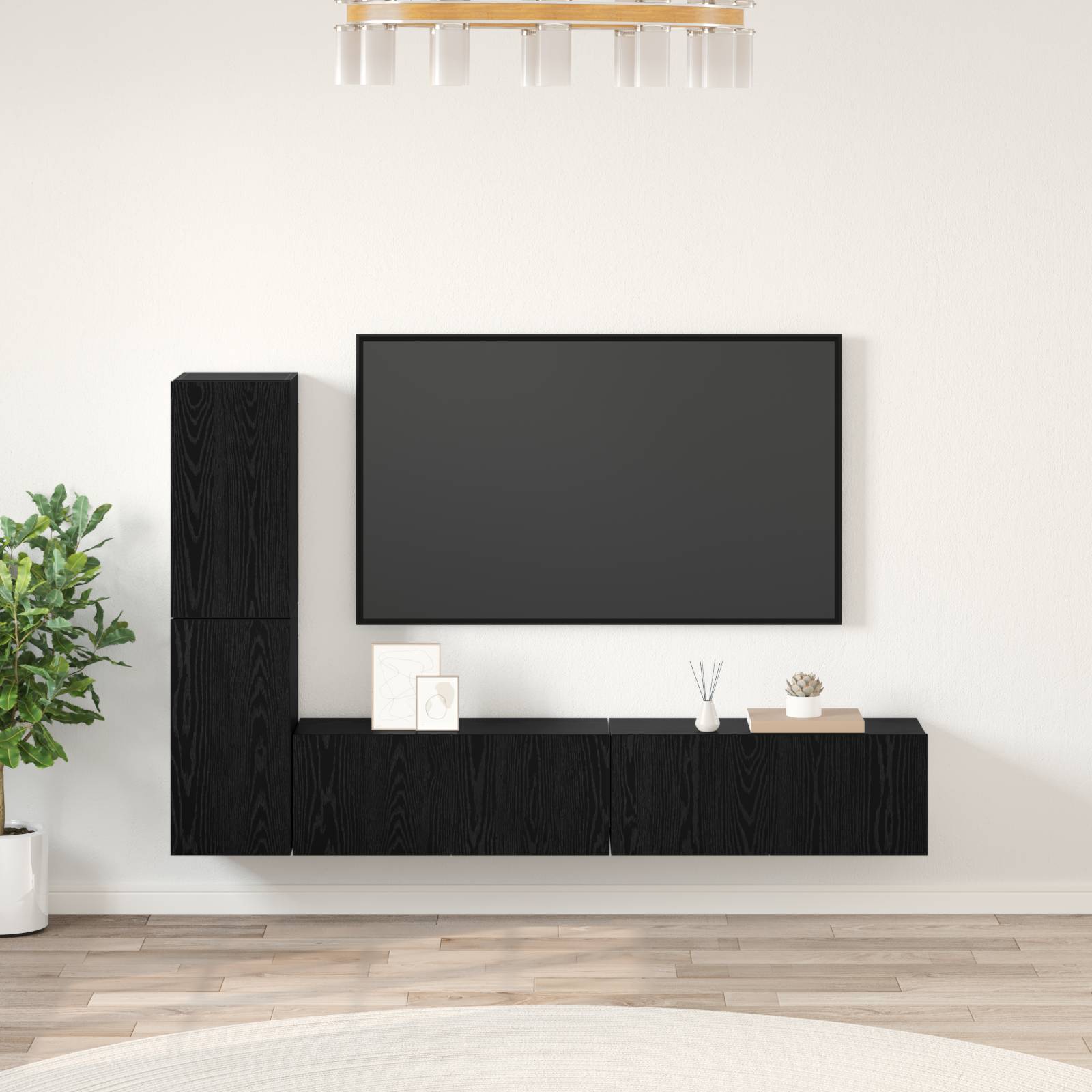 vidaXL Wand TV Schrank mit Regal mit Speicher mit Tür 4 pcs Schwarz Eiche Holzwerkstoff