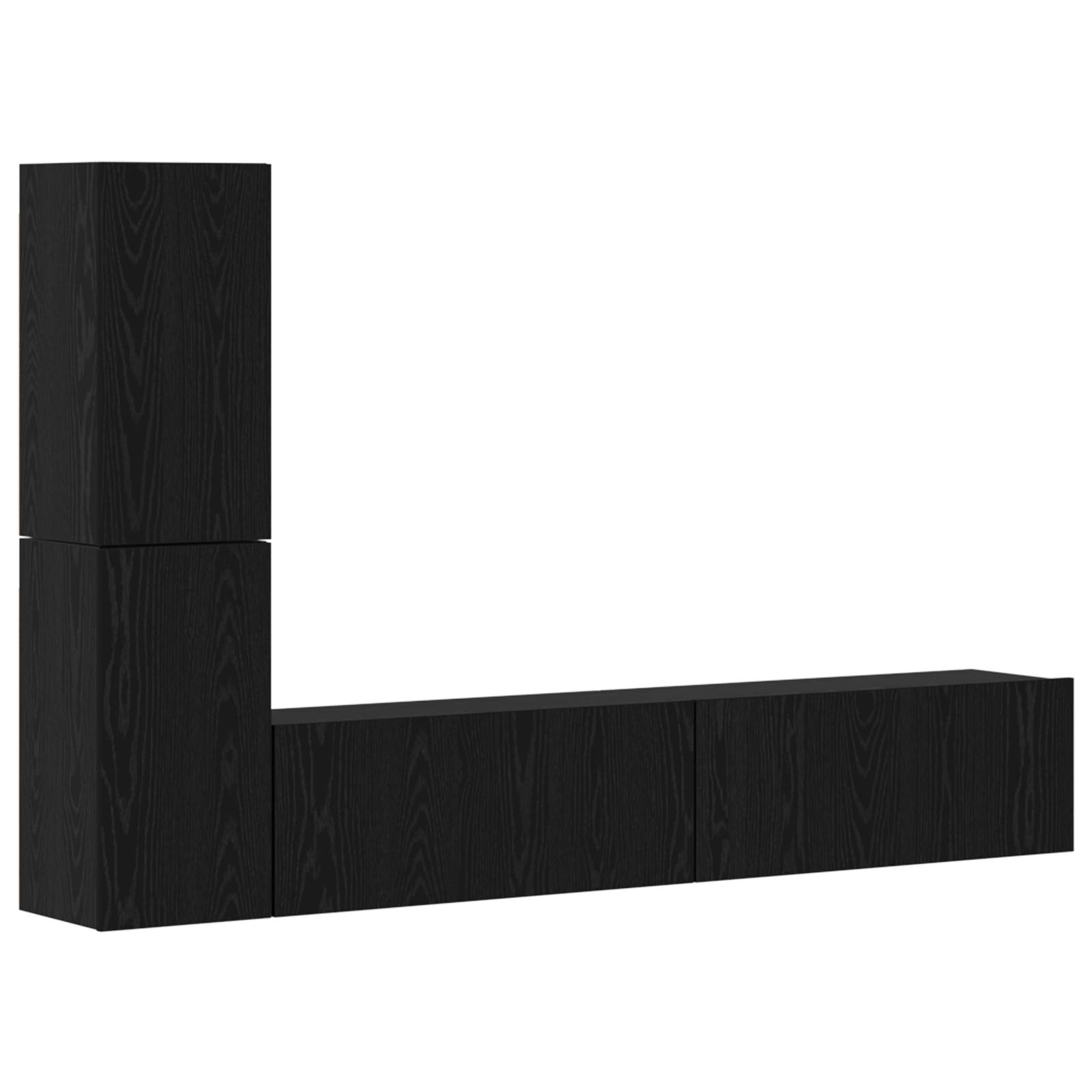 vidaXL Wand TV Schrank mit Regal mit Speicher mit Tür 4 pcs Schwarz Eiche Holzwerkstoff
