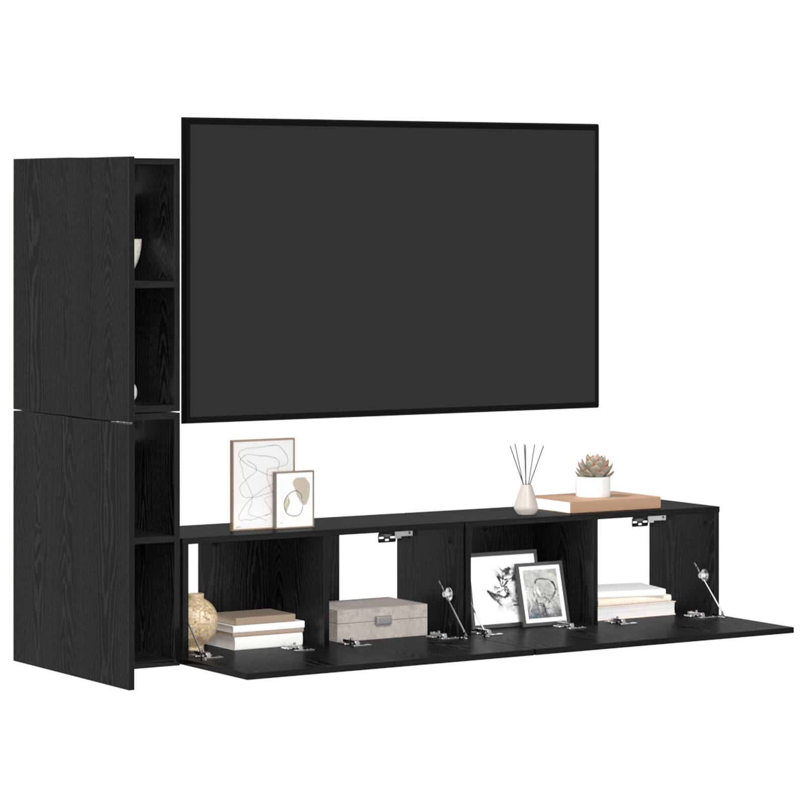 vidaXL Wand TV Schrank mit Regal mit Speicher mit Tür 4 pcs Schwarz Eiche Holzwerkstoff